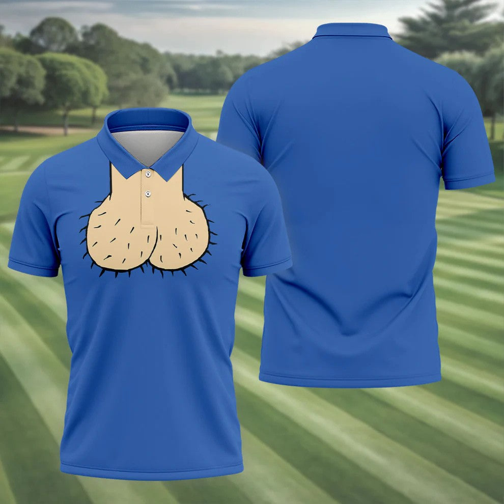 Blue Funny Dickhead Faux Chest Golf Shirt, Men's Polo Shirts, Polo Shirts For Men