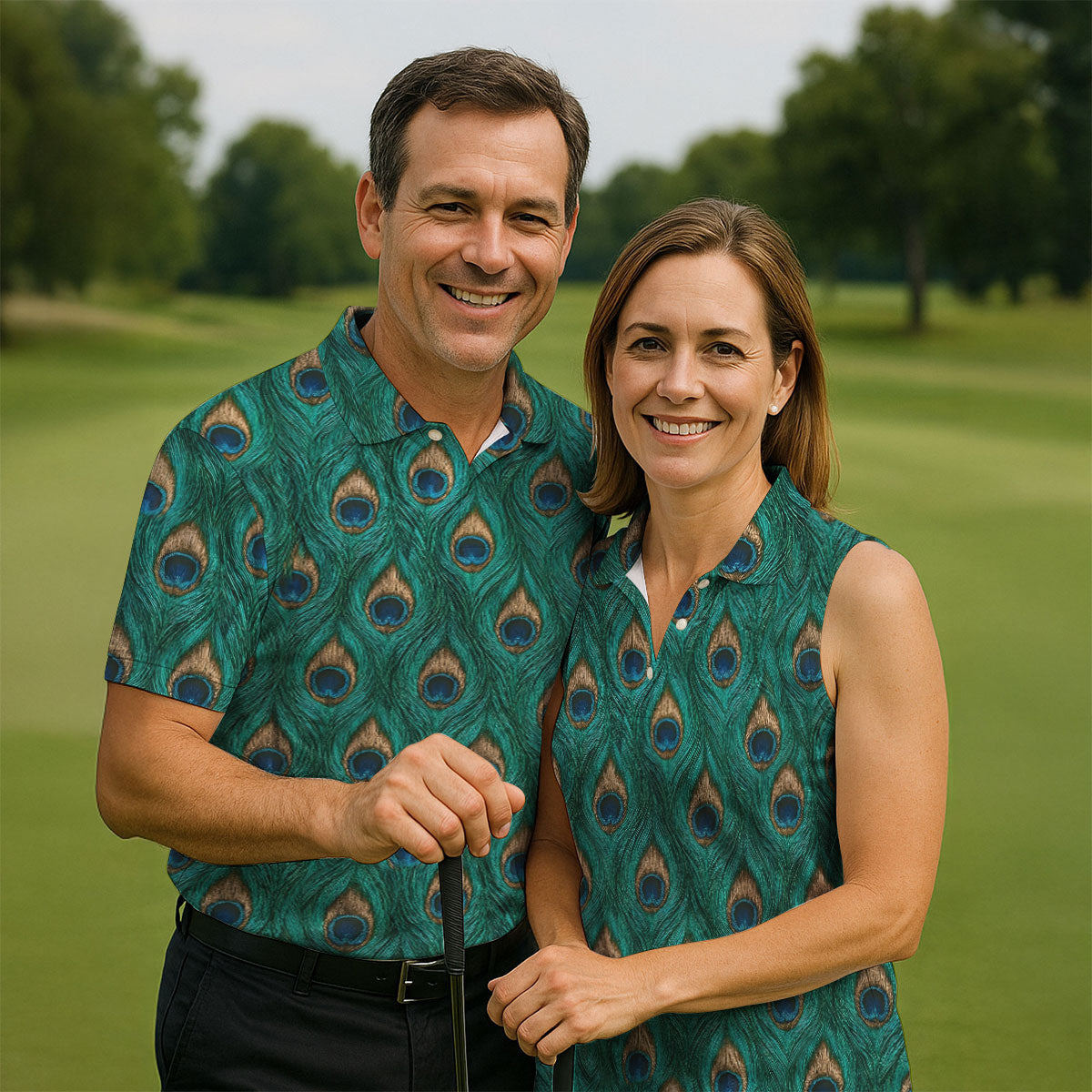Peacock Feather Pattern Hawaiian Golf Shirt, Hawaiian Golf Shirt, Mens Golf Shirts, Golf Apparel For Men