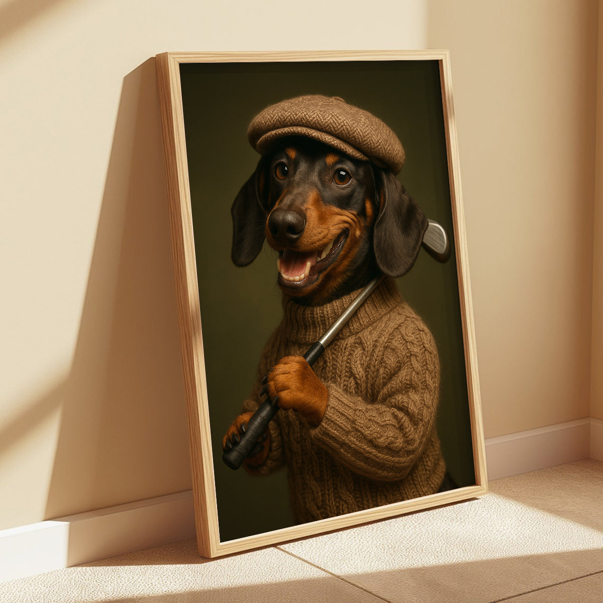 Golf Poster, Golf Prints For Men, Dachshund Golf Canvas Room Decor For Golfer, Golf Gift For Men