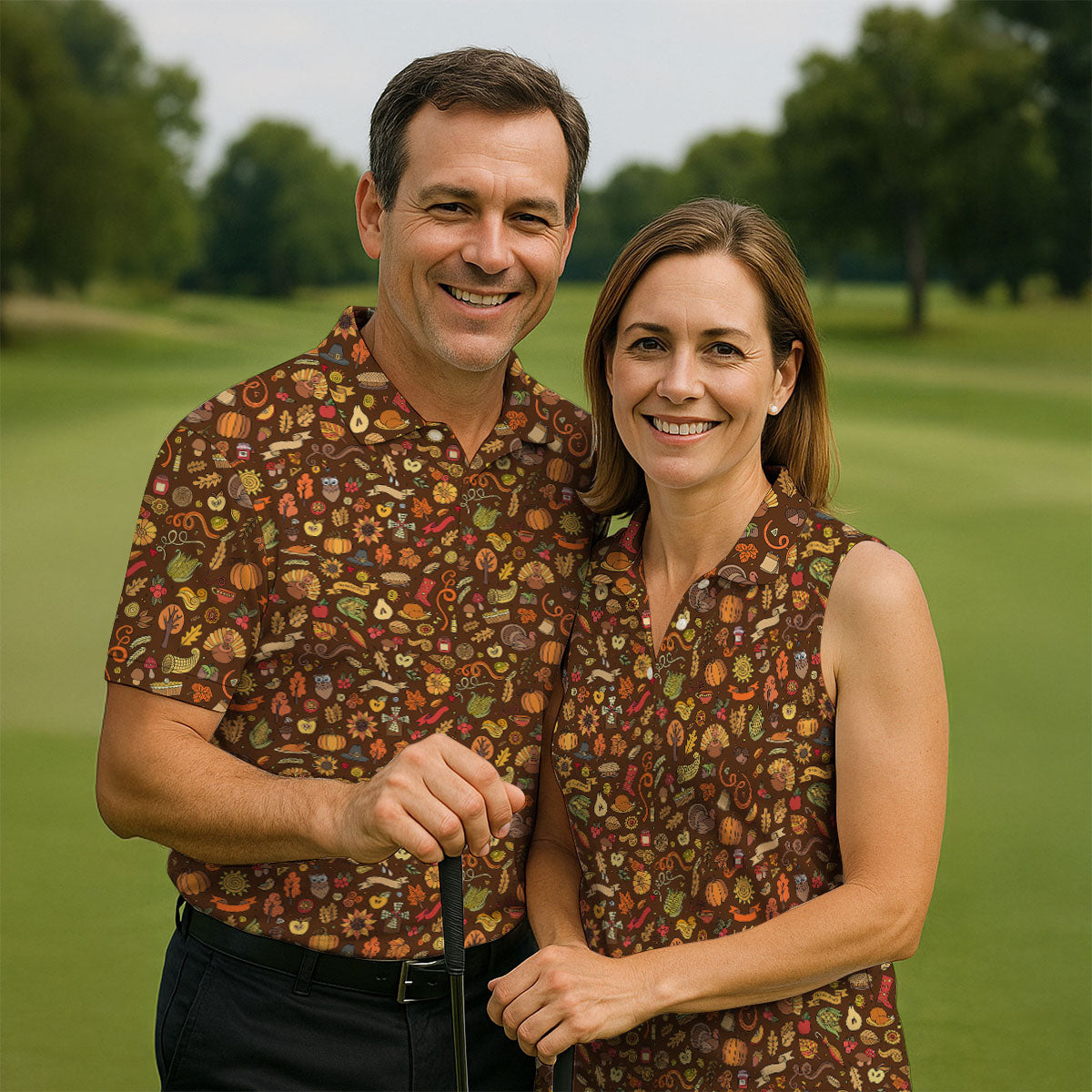 Turkey Pumpkin Funny Golf Shirts Women, Brown Golf Shirt, Thanksgiving Day Gifts, Ladies Golf Polos