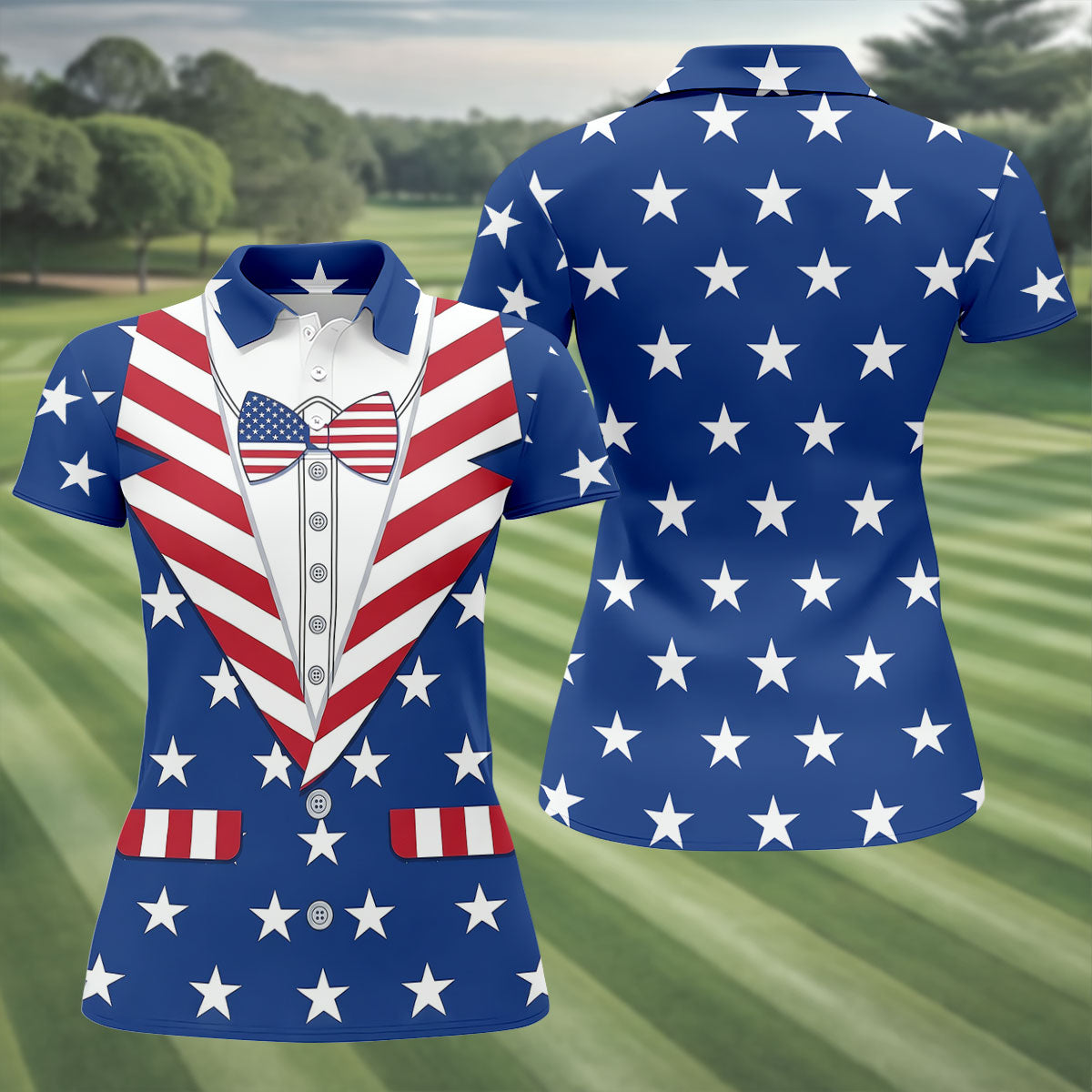 US Flag Costume Patriotic 4th Of July Golf Shirt, 250th Anniversary Golf Shirt For Women
