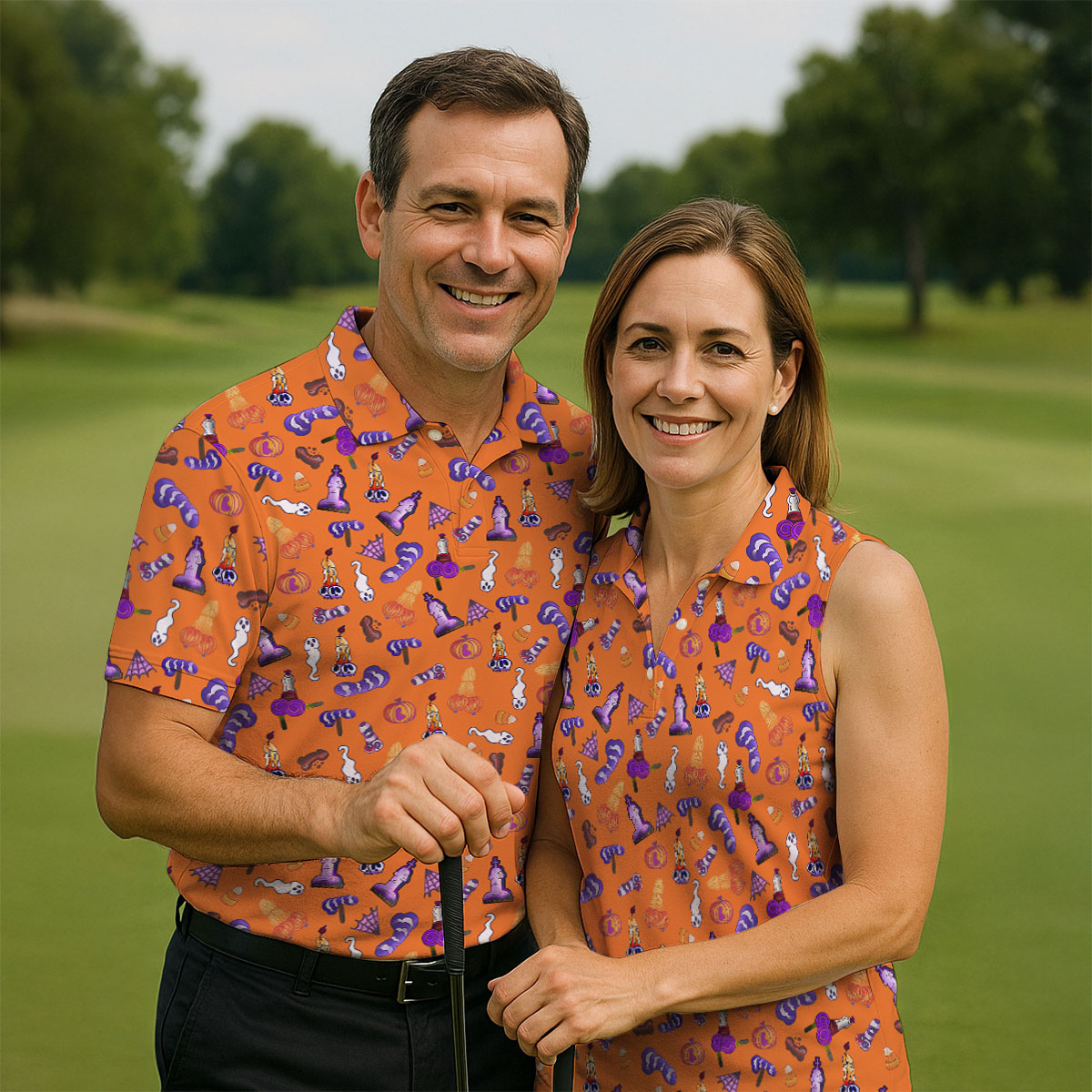 Funny Dirty Orange And Purple Halloween Golf Shirt, Funny Golf Shirts Women, Ladies Golf Shirts
