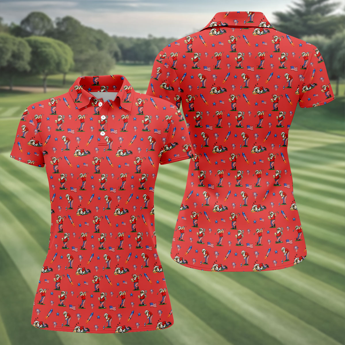 4th Of July Funny Man Golf And Beer Red Golf Shirt, Patriotic Golf Shirt, 250th Anniversary Women's Golf Tops
