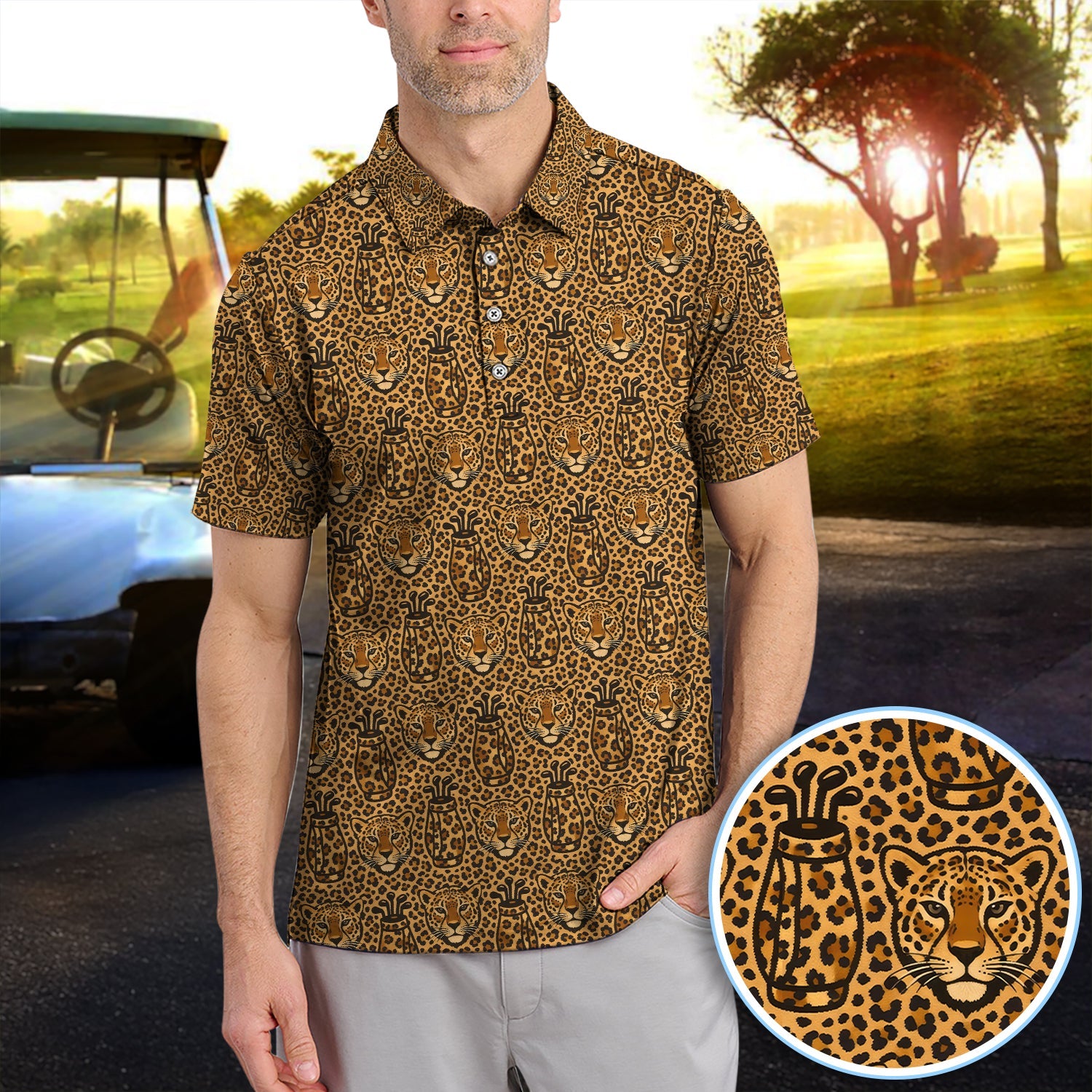 Leopard Pattern Golf Shirt, Crazy Golf Polos, Funny Golf Gift For Golfer