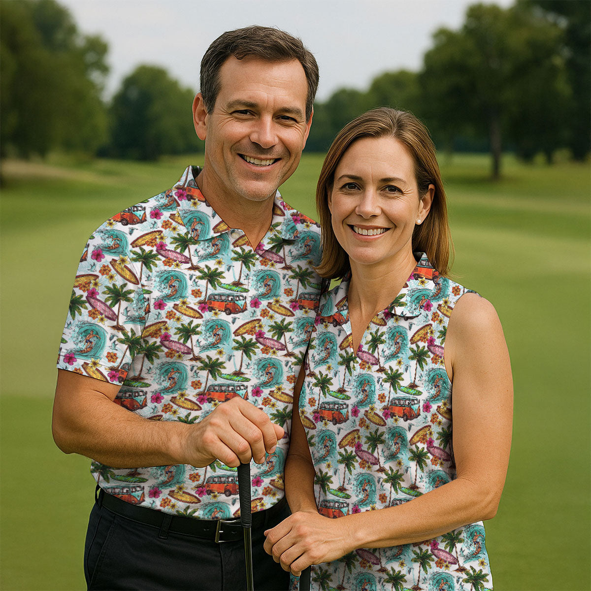 Tropical Trip Big Wave Riders Hawaiian Golf Shirt, Polo Shirts For Men, Golfing Apparel