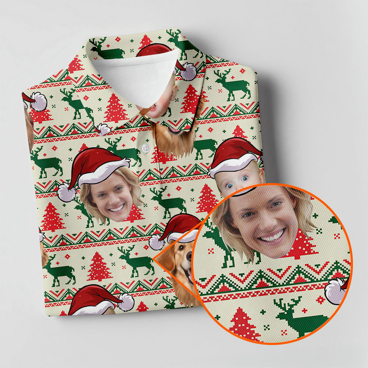 Custom Face Reindeer Christmas Women's Golf Tops, Ladies Golf Shirts, Christmas Golf Gift