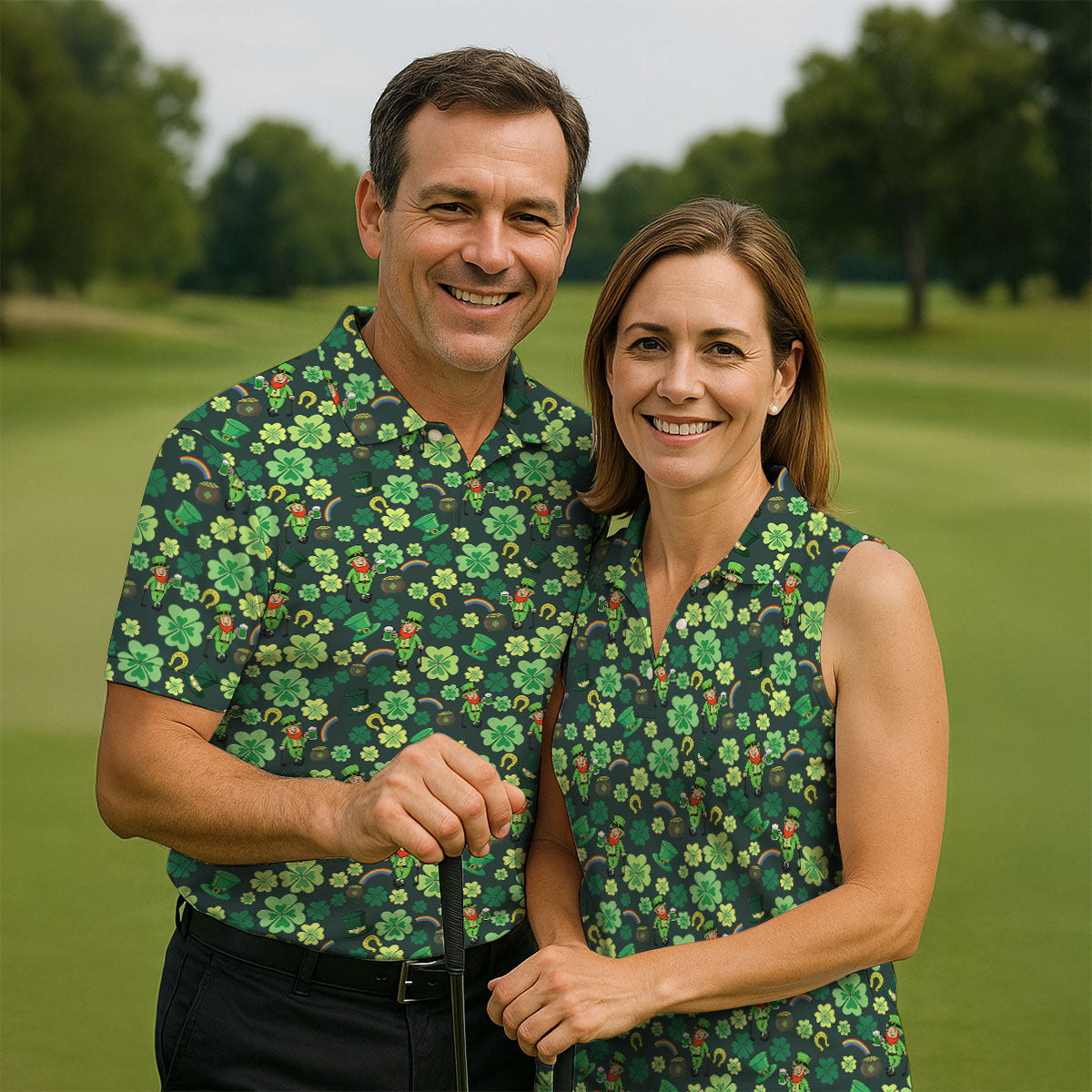 Shamrock St Patrick's Day Dark Green Golf Shirt, Women's Golf Tops, Ladies Golf Polos, Women's Polo Shirt