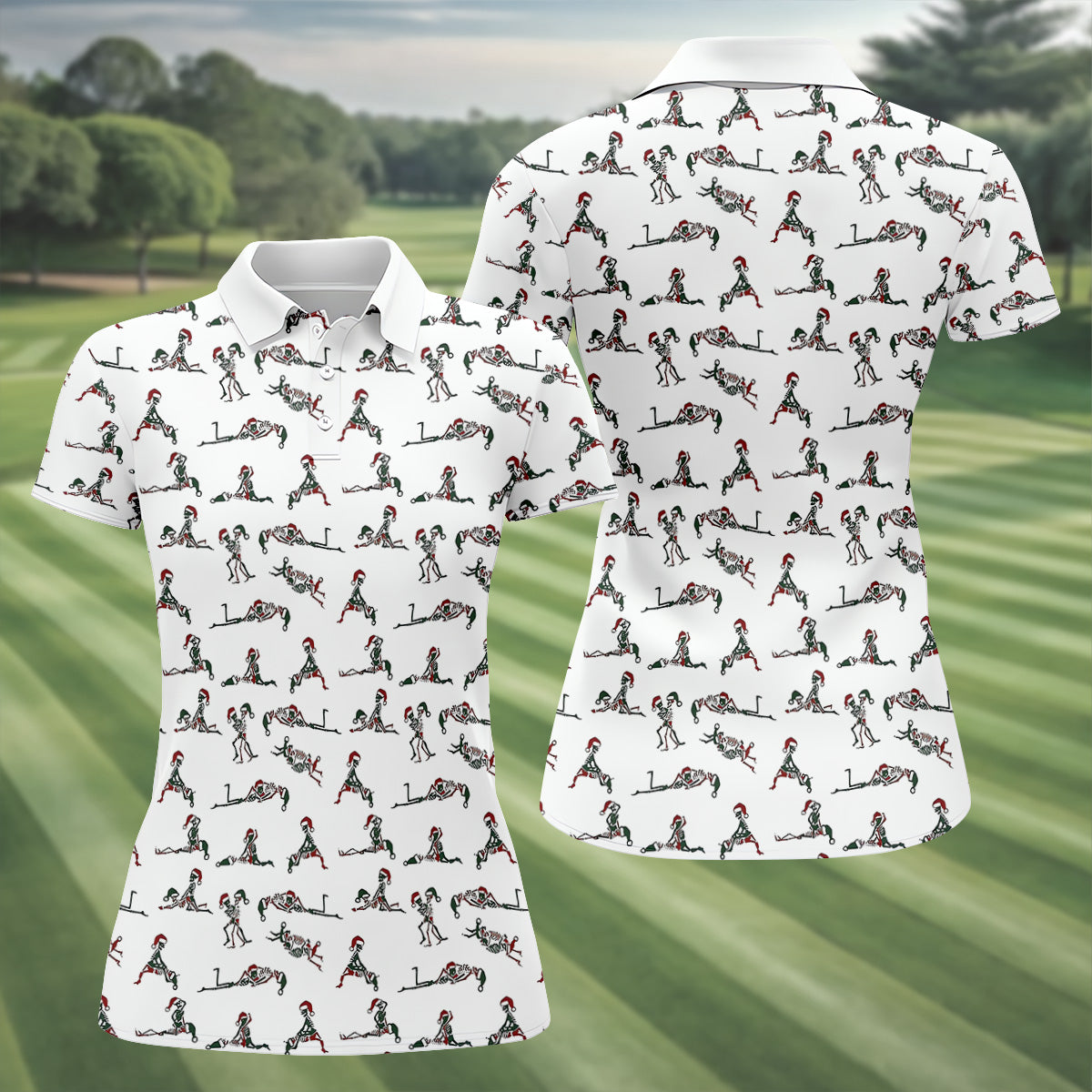 Funny Skeleton Christmas Golf Shirt, Funny Golf Shirts Women, Ladies Golf Tops, Golf Gifts For Women