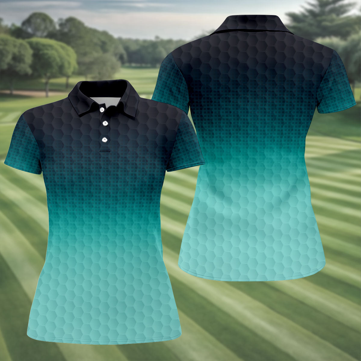 Turquoise Gradient Golf Ball Pattern Hawaiian Golf Shirt, Golf Shirt For Women