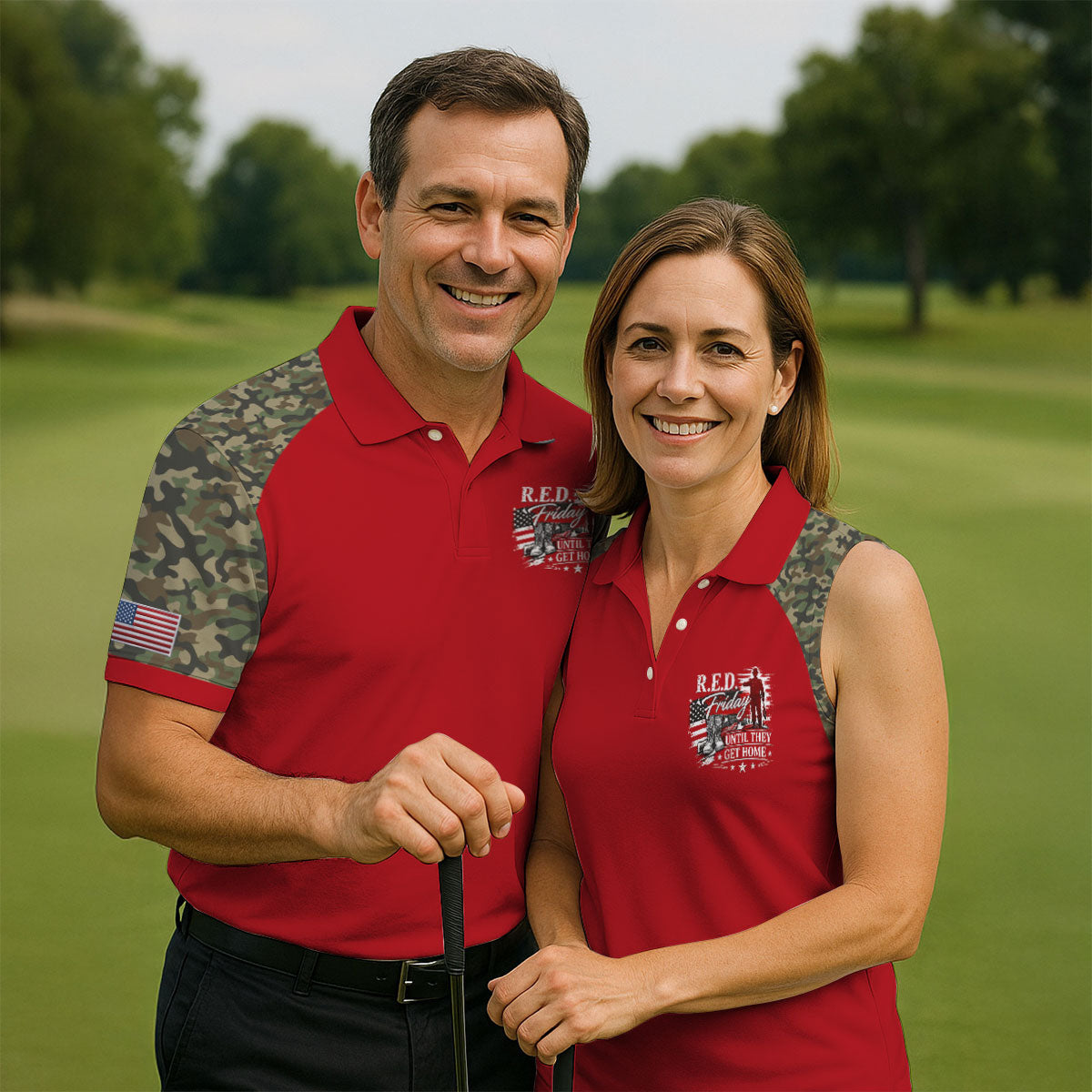 RED Friday Untill They Get Home Red Camo Golf Shirt, Veteran Memorial 250 Years Polo Shirts For Men