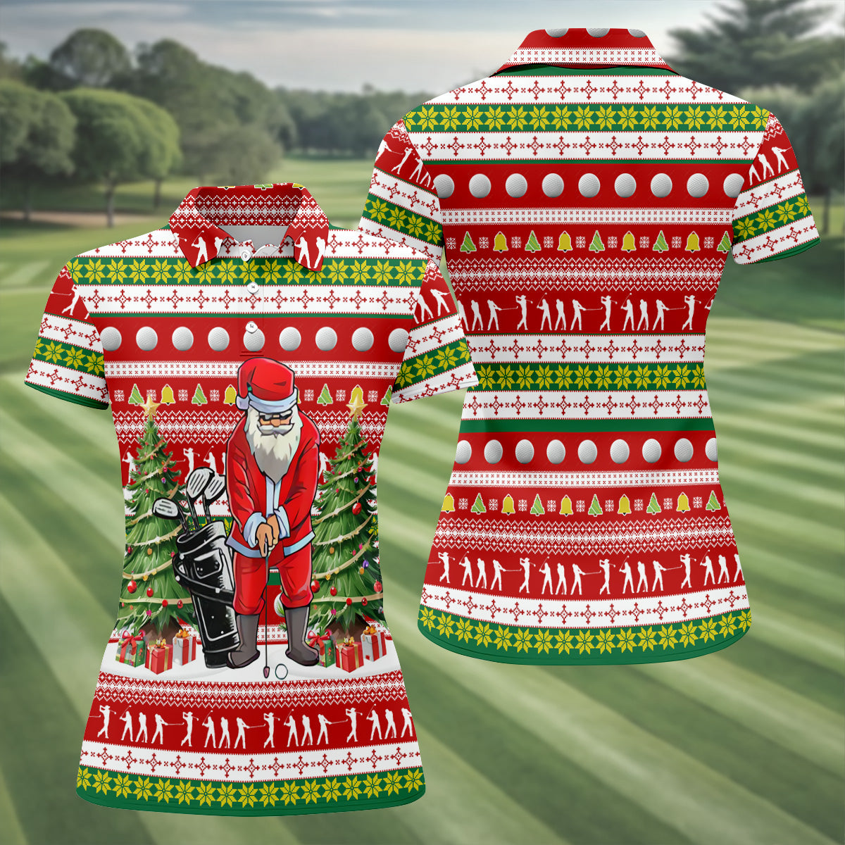 The Santa Claus Golf Pose Christmas Golf Shirt, Fun Women's Golf Shirts, Christmas Presents For Golfers