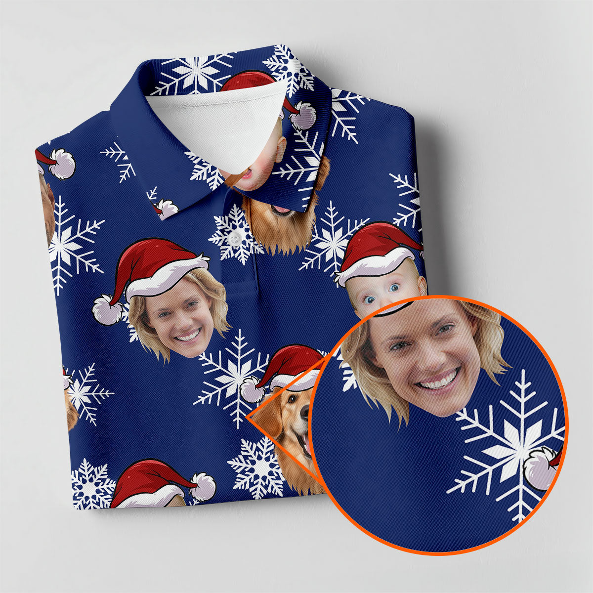 Custom Face Navy Christmas Women's Golf Tops, Ladies Golf Shirts, Christmas Golf Gift