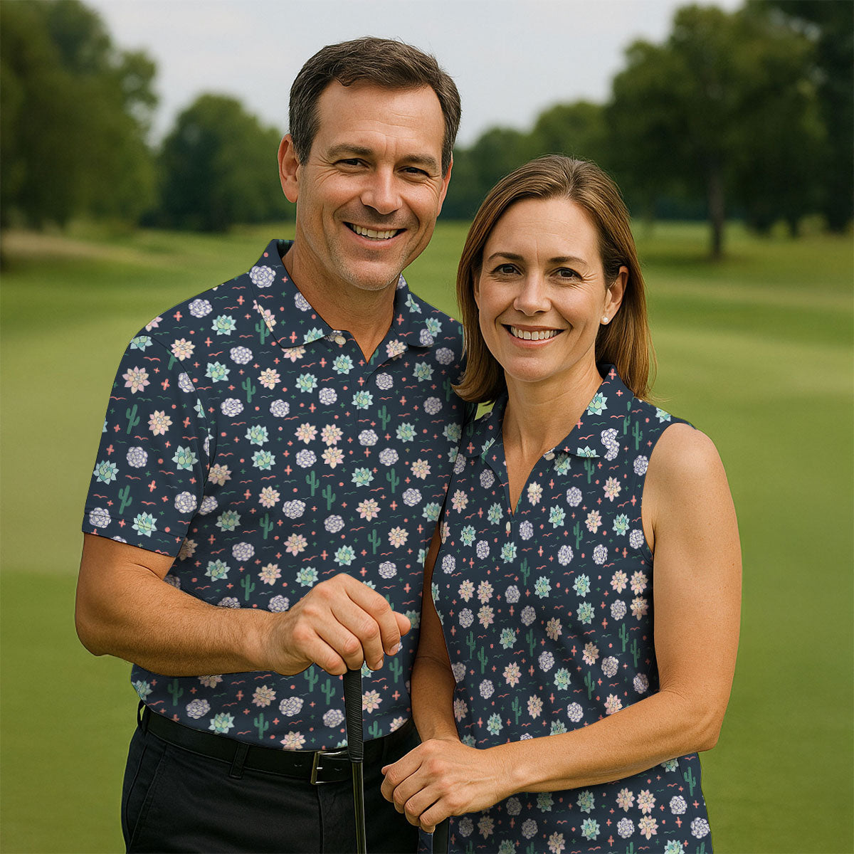 Boho Succulent And Cactus Hawaiian Golf Shirt, Mens Golf Polo, Printed Golf Shirts