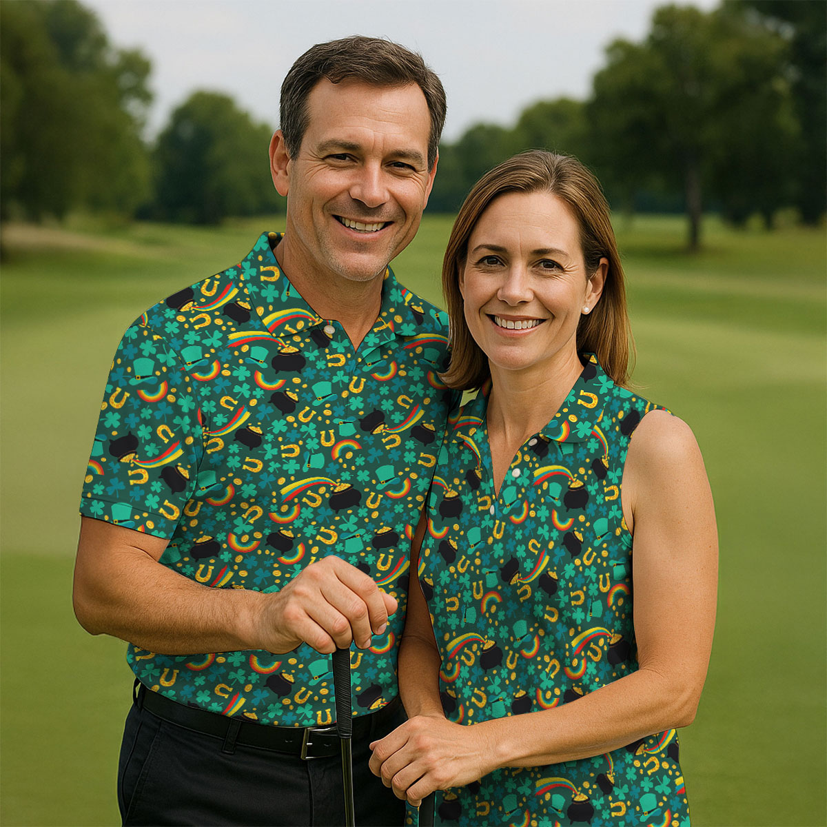 Shamrock Beer Lucky Four Leaf Clover St Patrick's Day Pot Of Gold Women's Golf Shirts, Ladies Golf Polos