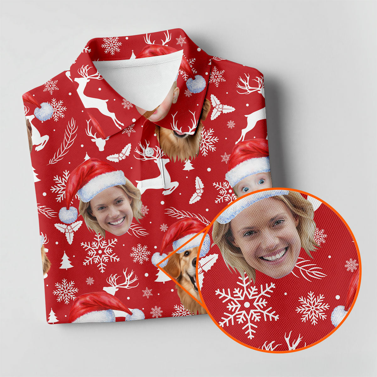 Custom Face Xmas Pattern Red Golf Shirt, Christmas Golf Shirt, Ladies Golf Shirts, Golf Gifts For Women