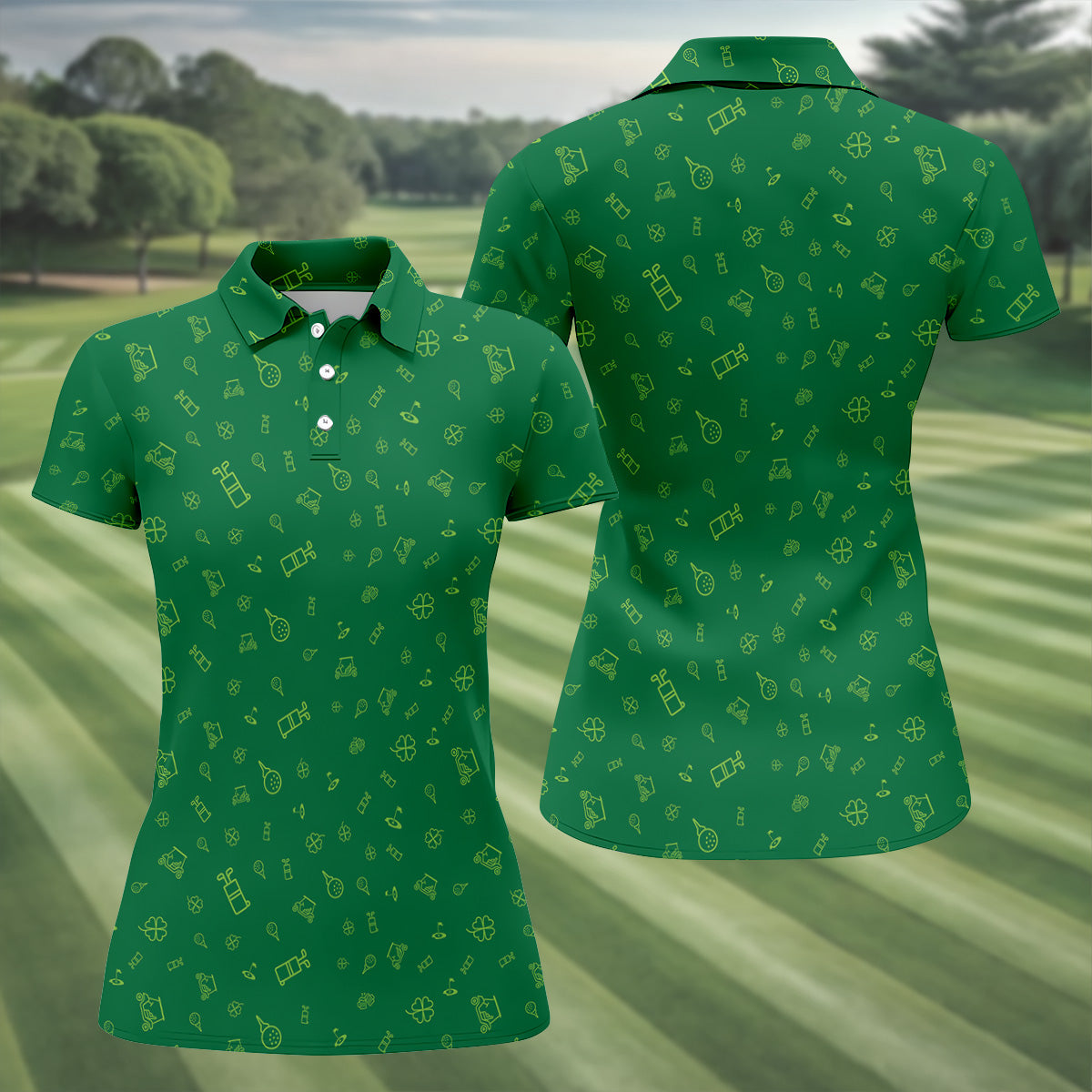 Golf And Beer Lucky Four Leaf Clover St Patrick's Day Green Women's Golf Tops, Golf Gift For Ladies