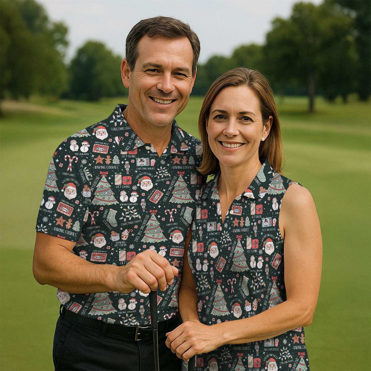 Cute Santa Claus Gift Green Women's Golf Tops, Christmas Golf Shirt, Golf Gift For Ladies
