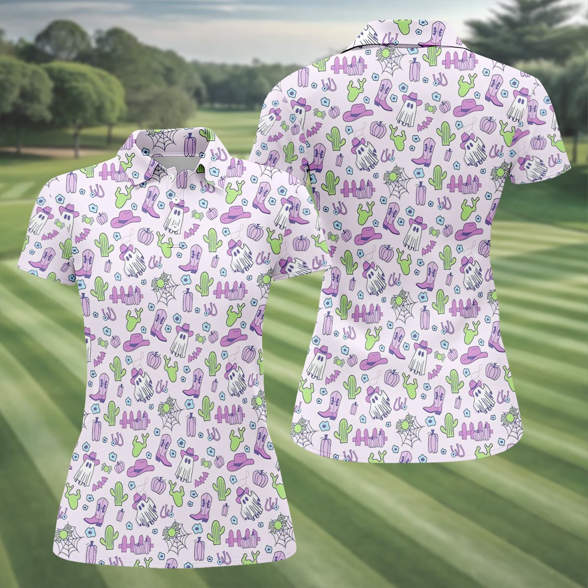 Western Halloween Purple Women Golf Top, Cute Golf Outfit, Ladies Golf Shirts, Golfing Apparel