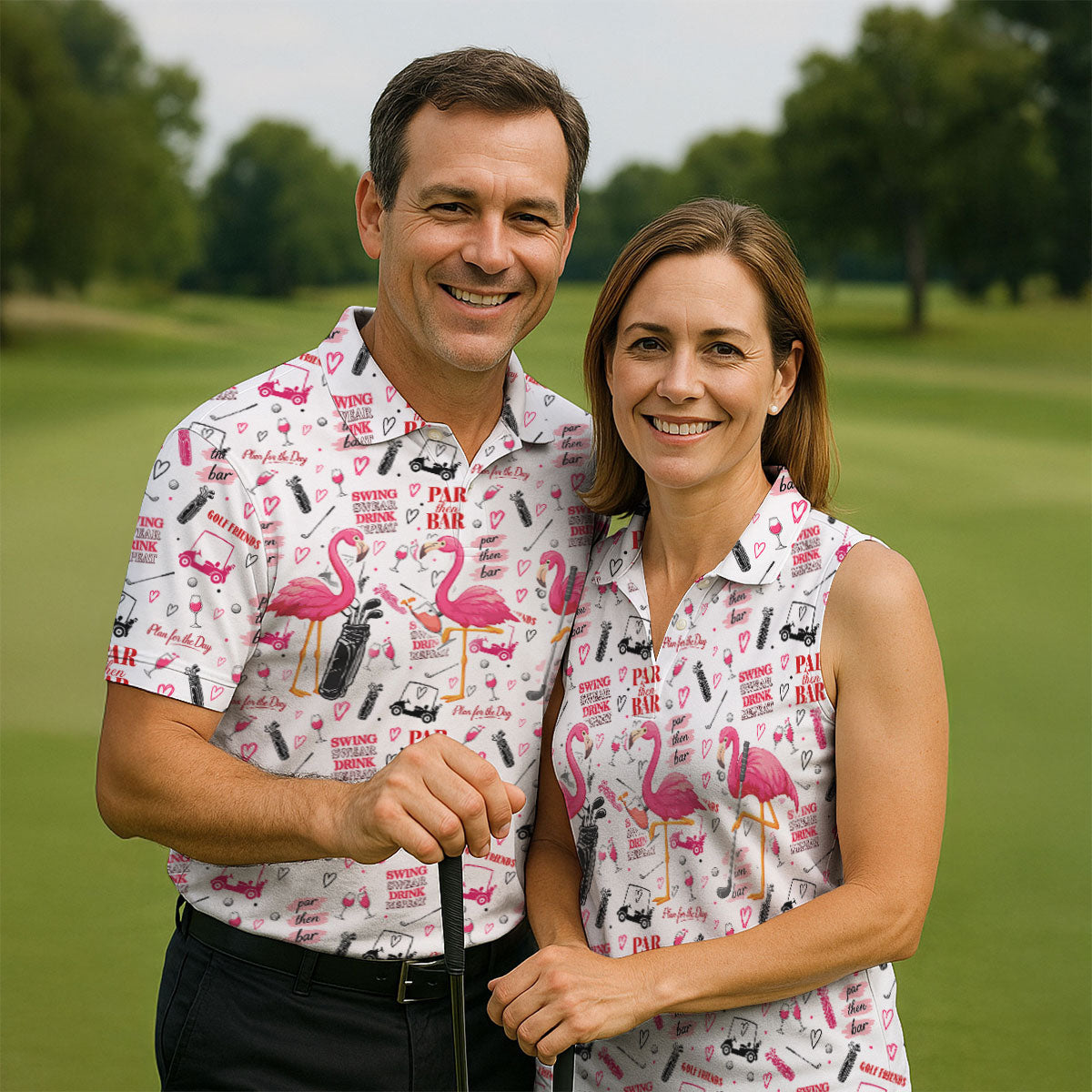 Par Then Bar Flamingo Golf Shirt, Tropical Party Ladies Golf Tops, Golf Shirt For Women