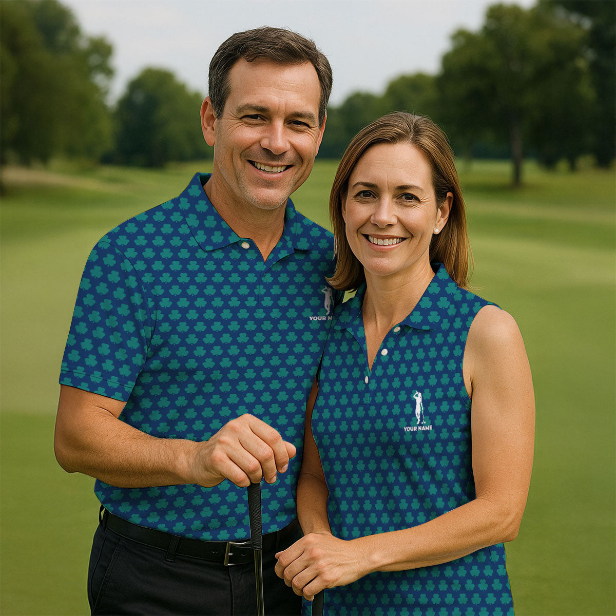 Three Leaf Clover Seamless Pattern St Patrick's Day Golf Shirt, Women's Golf Tops, Ladies Golf Polos
