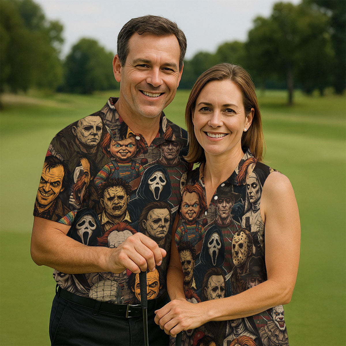 Horror Halloween Character Halloween Women Polo Shirt Ladies Golf Shirts, Halloween Golf Shirt