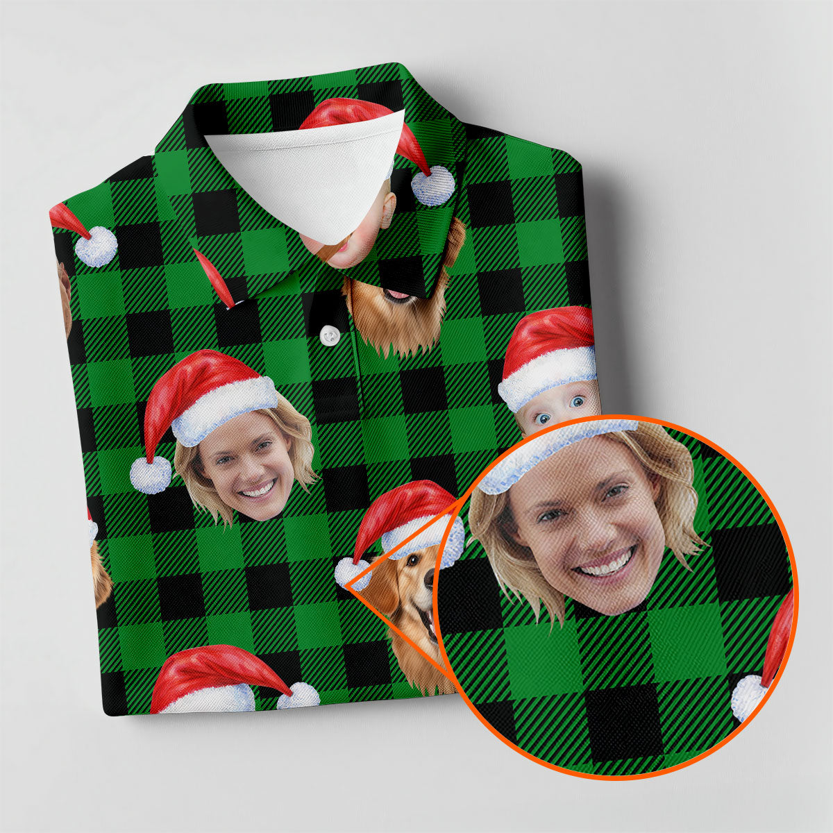 Custom Face Green Buffalo Plaid Christmas Golf Shirt, Ladies Golf Tops, Golf Gifts For Women