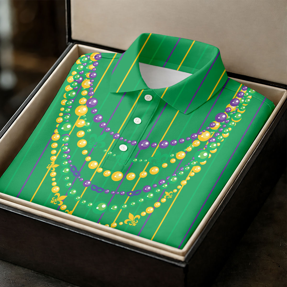 Mardi Gras Beads Necklaces Print Green Golf Shirt, Women's Golf Shirts, Ladies Golf Polos, Golf Shirt For Women