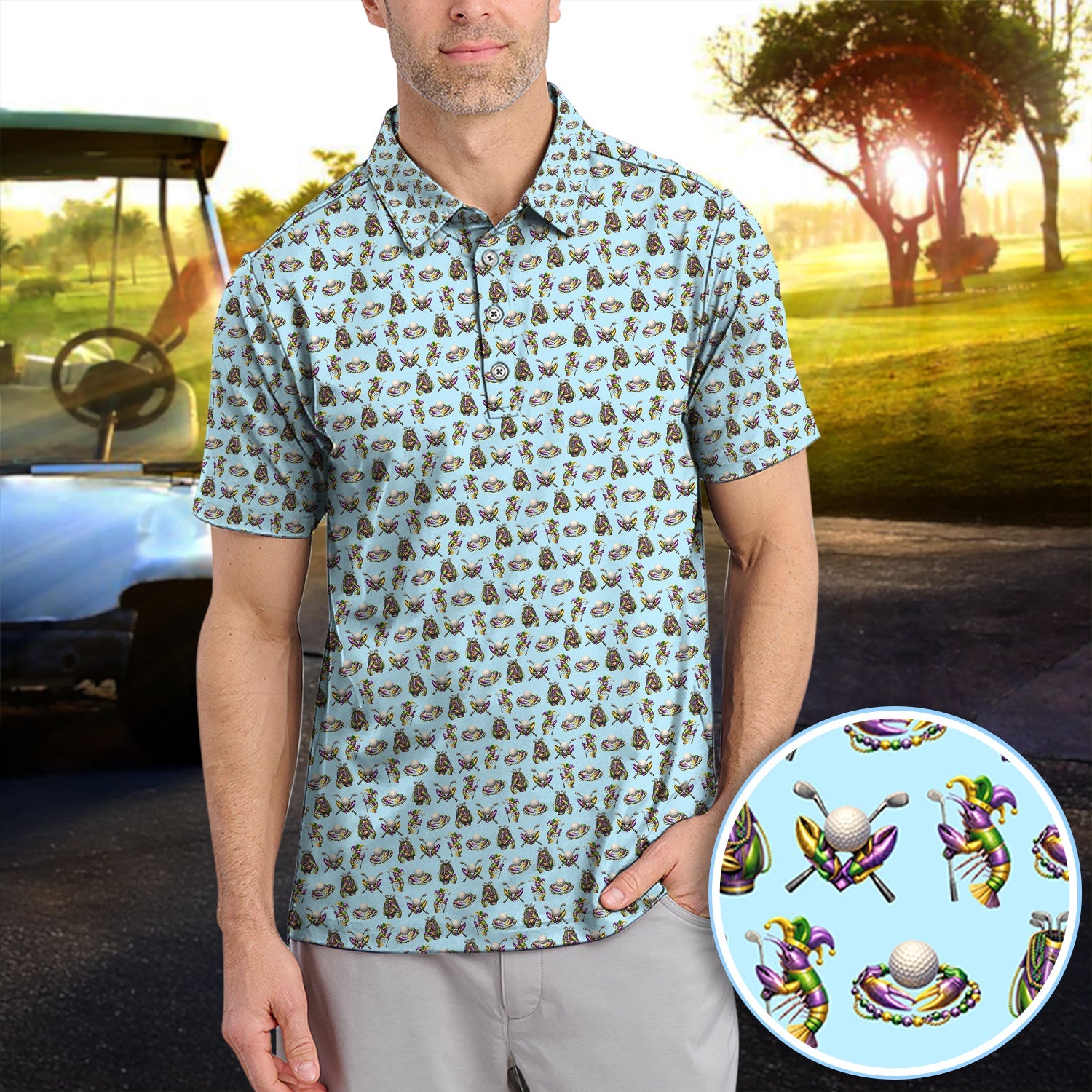 Mardi Gras Golf Pattern Polos, Carnival Golf Shirt For Men, Golf Gift For Golfer