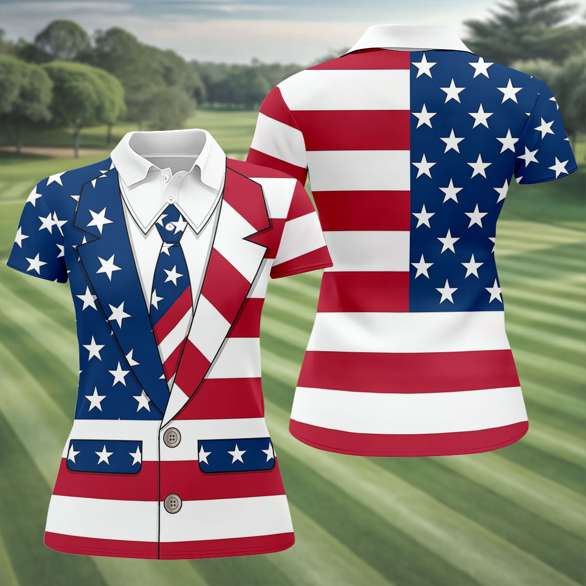 US Flag Costume Patriotic 4th Of July Golf Shirt, 250 Years Golf Shirt For Women