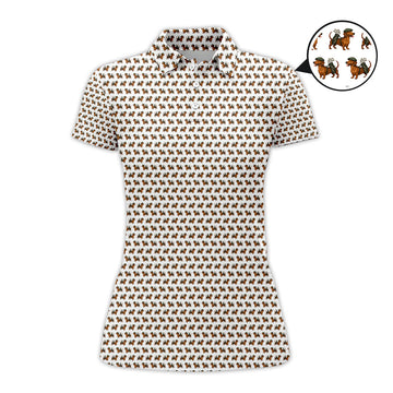 Crazy Dachshund Golf Shirt For Women, Dachshund Pattern Golf Polos, Funny Golf Shirt For Golfer