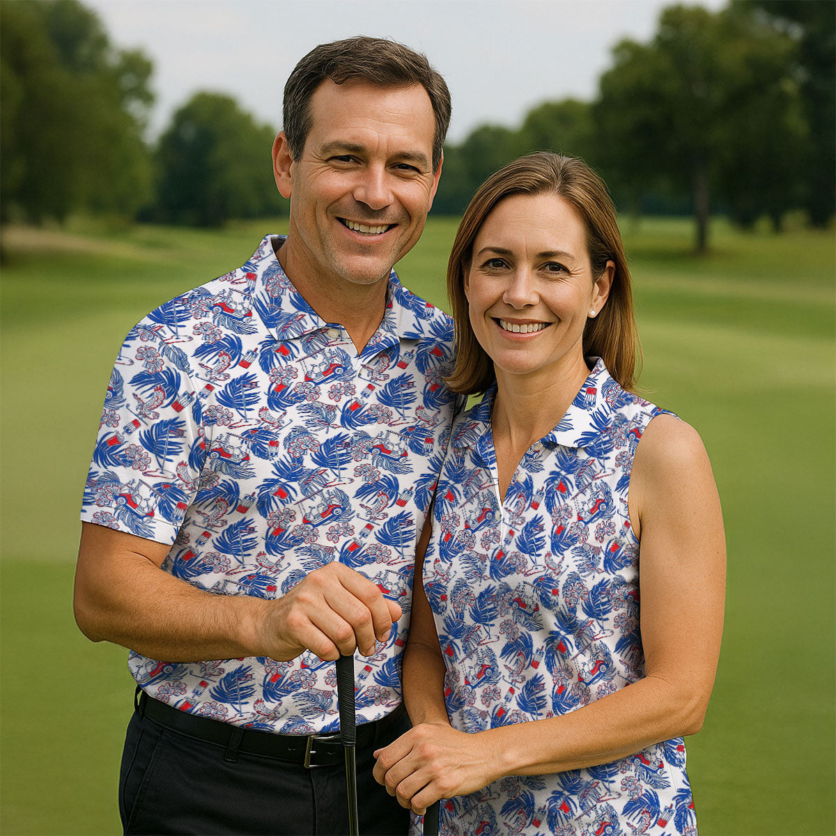 Par-Tee In The USA Red White Blue Tropical Golf Shirt, 250 Years Patriotic 4th Of July Golf Shirt For Women