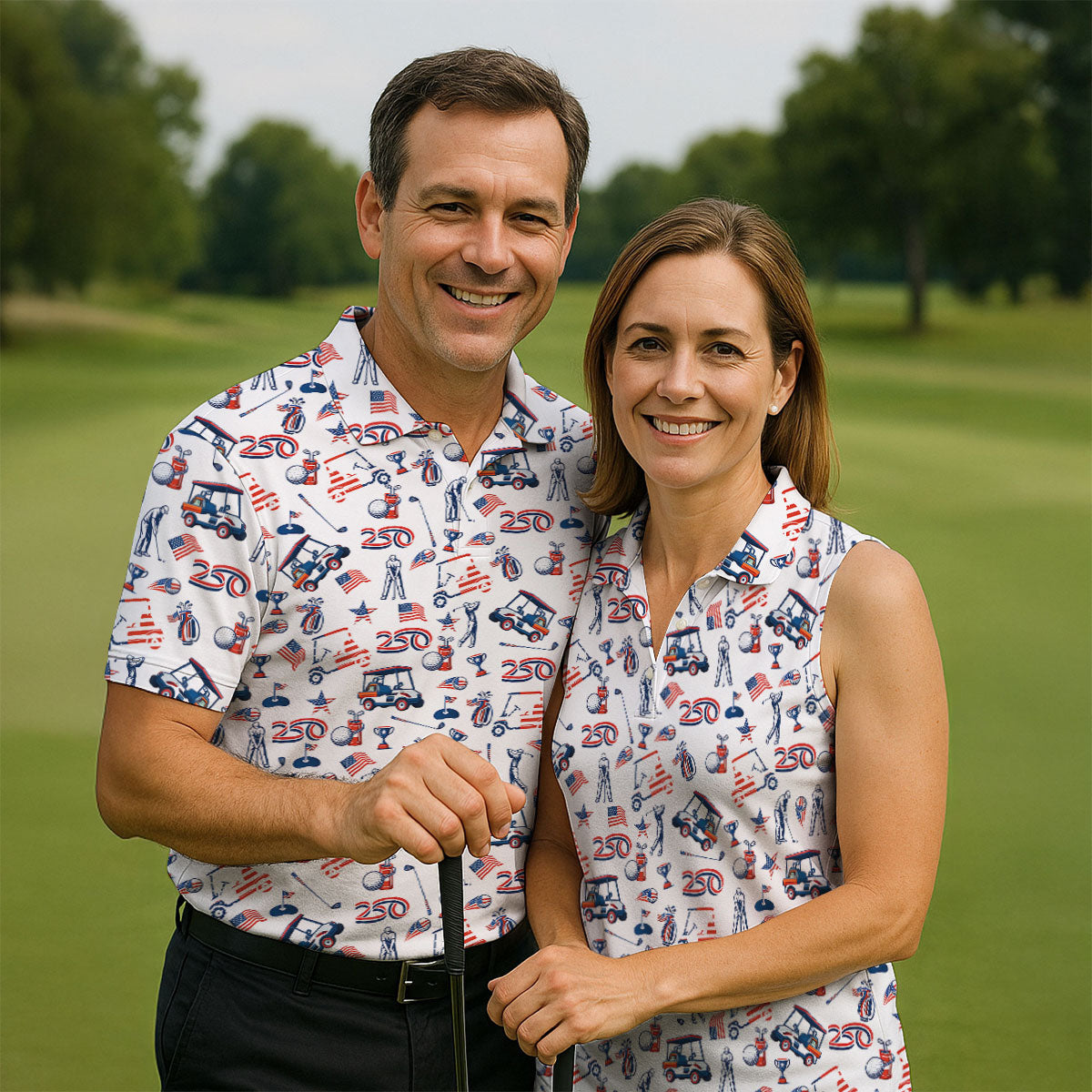 250th Anniversary US Flag Pattern Patriotic Golf Shirt, 4th Of July Women Golf Top, Ladies Golf Shirts