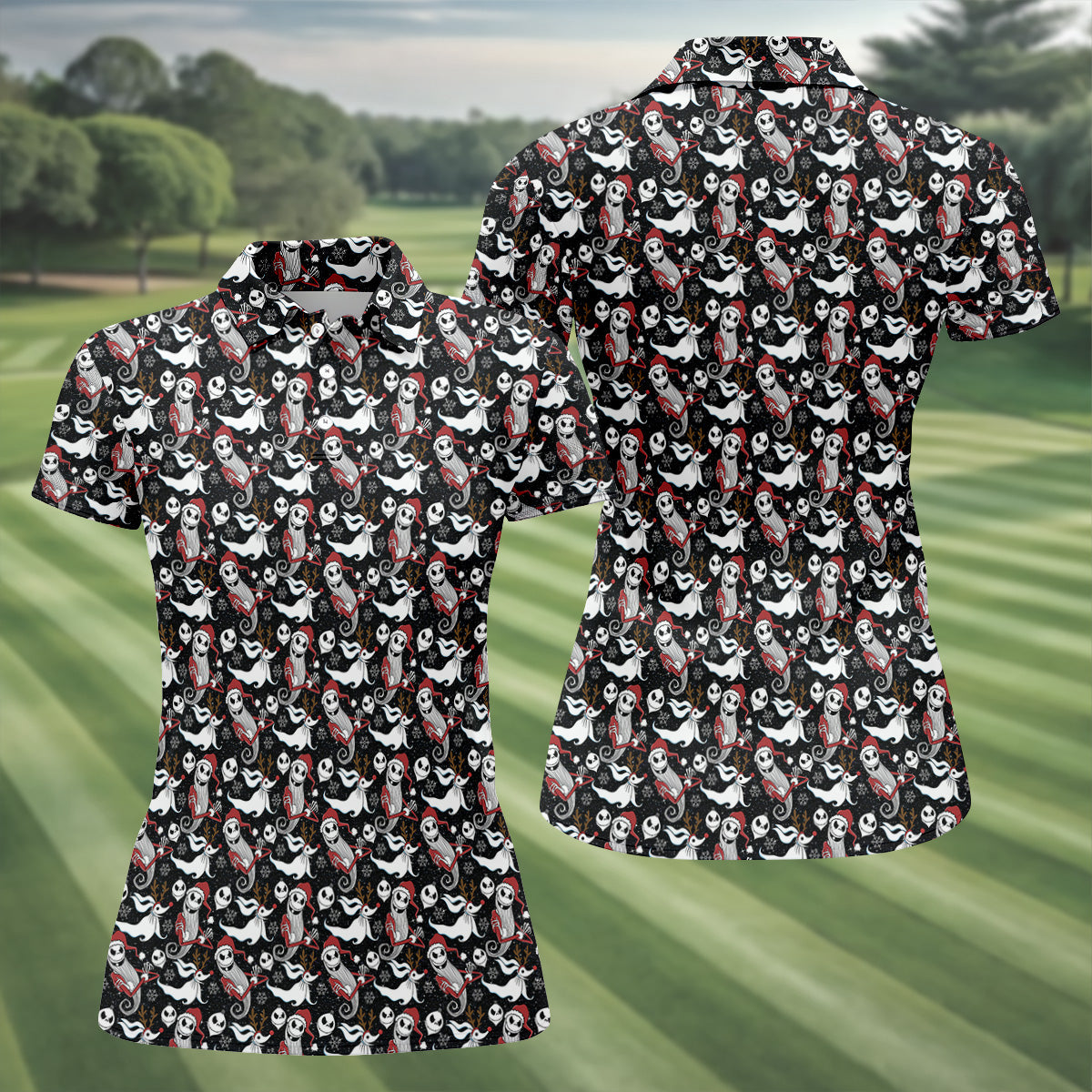 Horror Christmas Black Golf Shirt, Christmas Golf Shirt, Women's Golf Shirts, Ladies Golf Polos