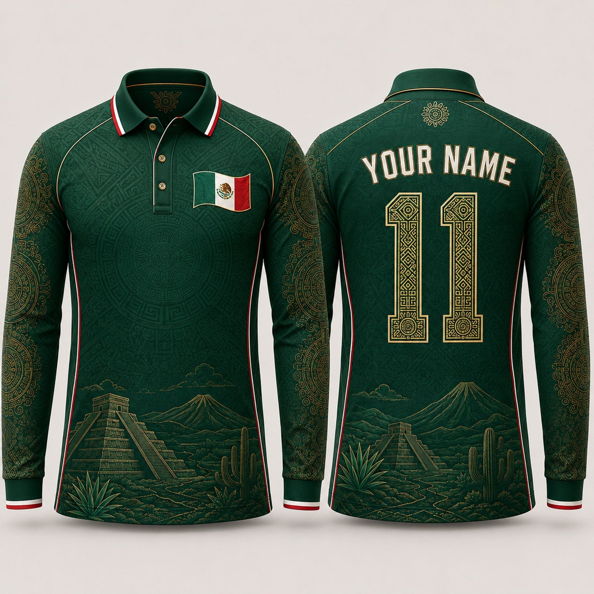 Mexican Landscape Fooball Shirt, V-Neck For Men Football Lover, Mexico Team Father's Day Presents