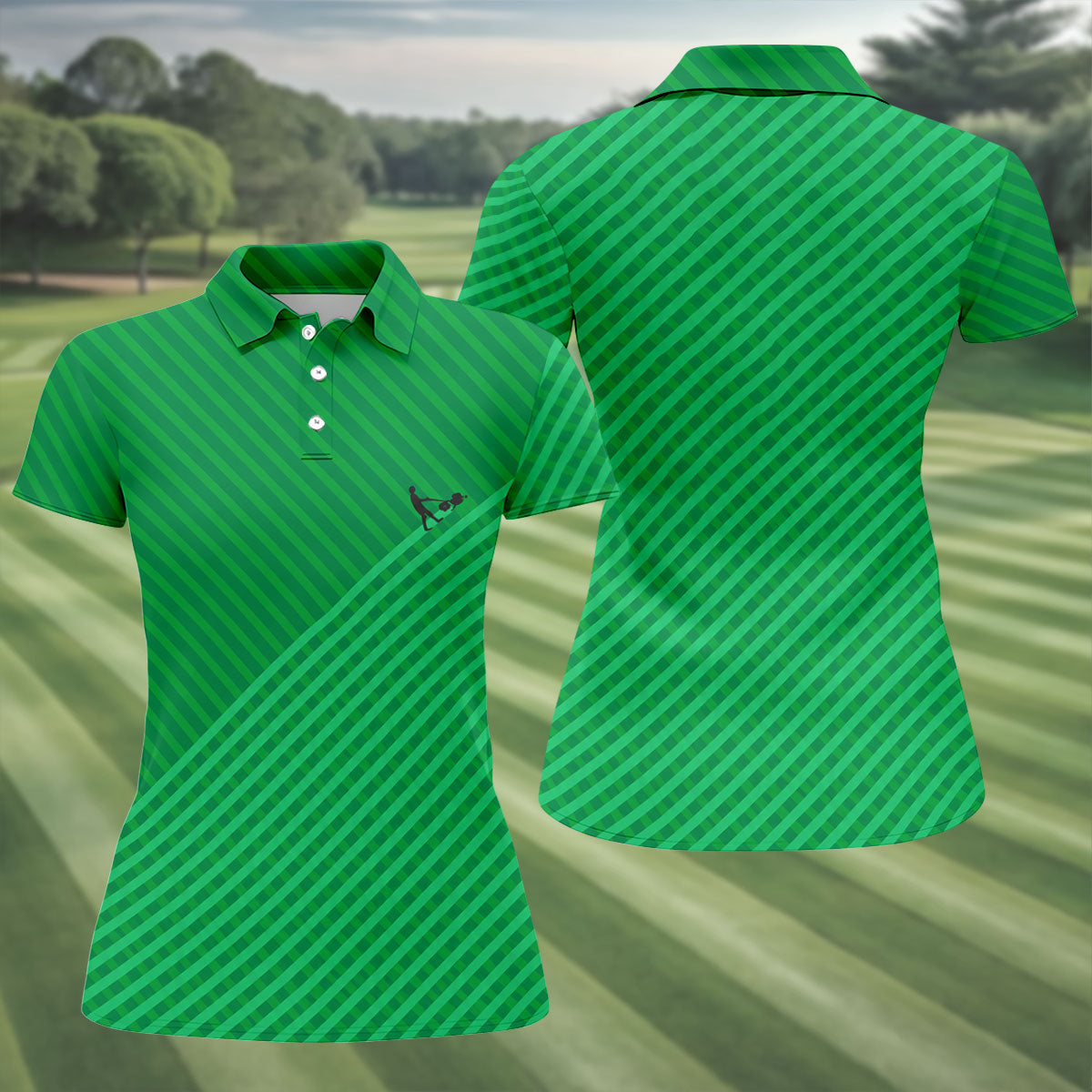 Lawn Mower Green Cross Stripe Women's Golf Tops, Ladies Golf Shirts, Women's Polo Shirt