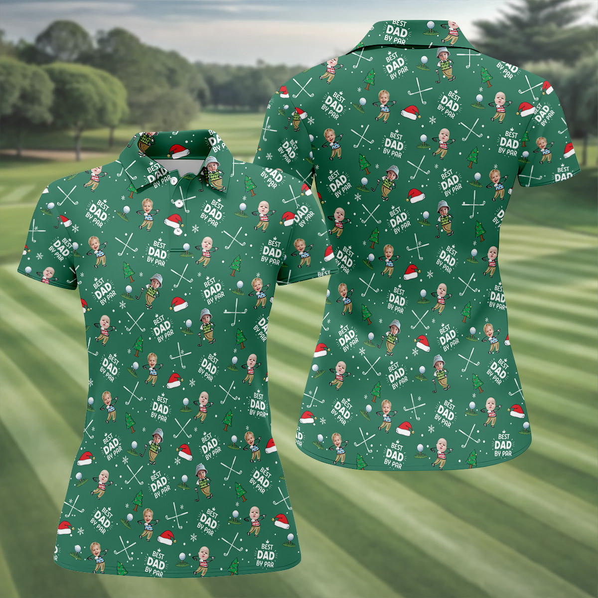 Custom Face Best Dad By Par Green Golf Shirt, Christmas Golf Shirt, Ladies Golf Polos, Women's Polo Shirt