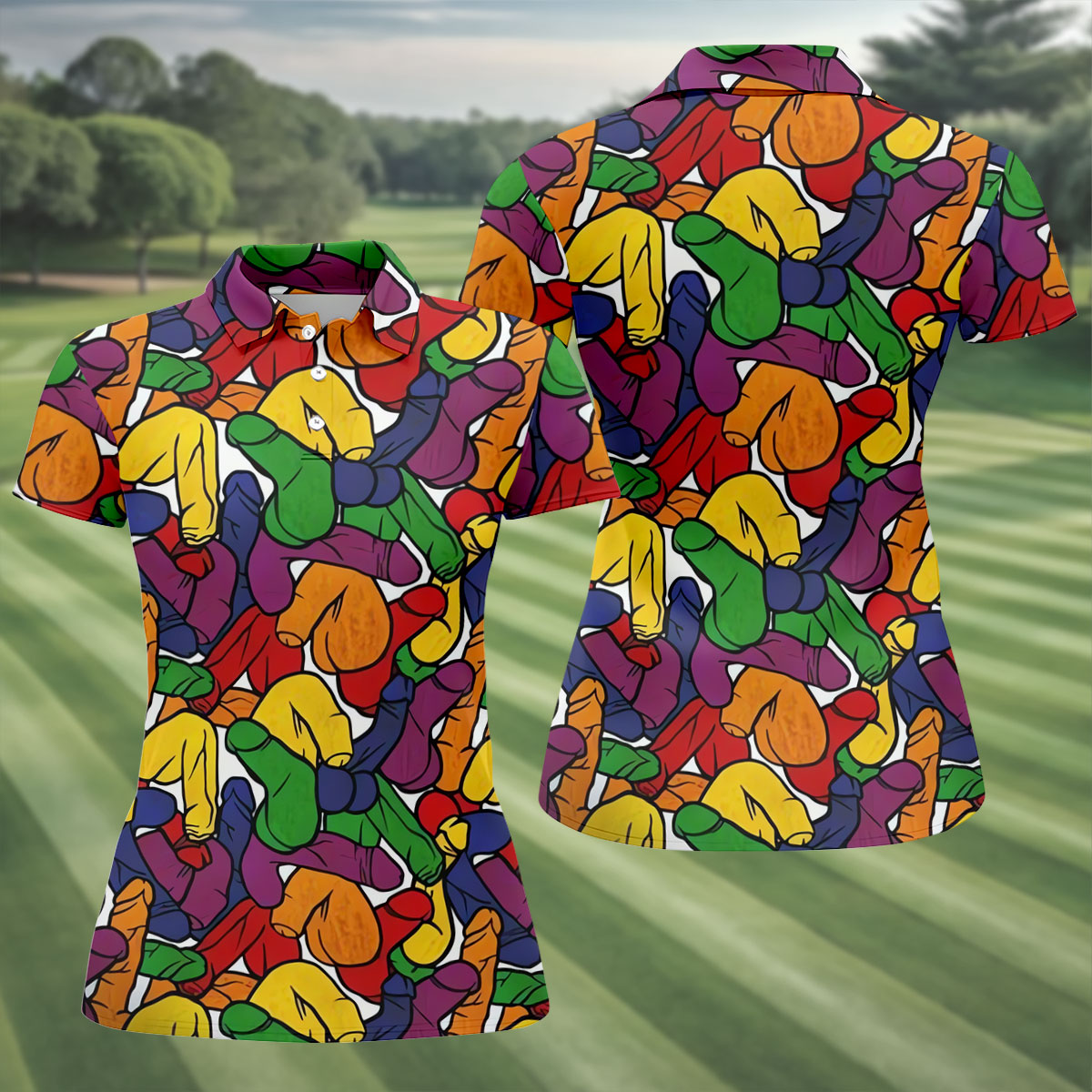 Adult Humor Pride Colors Retro Golf Shirt, LGBTQ Month Fun Women's Golf Shirts