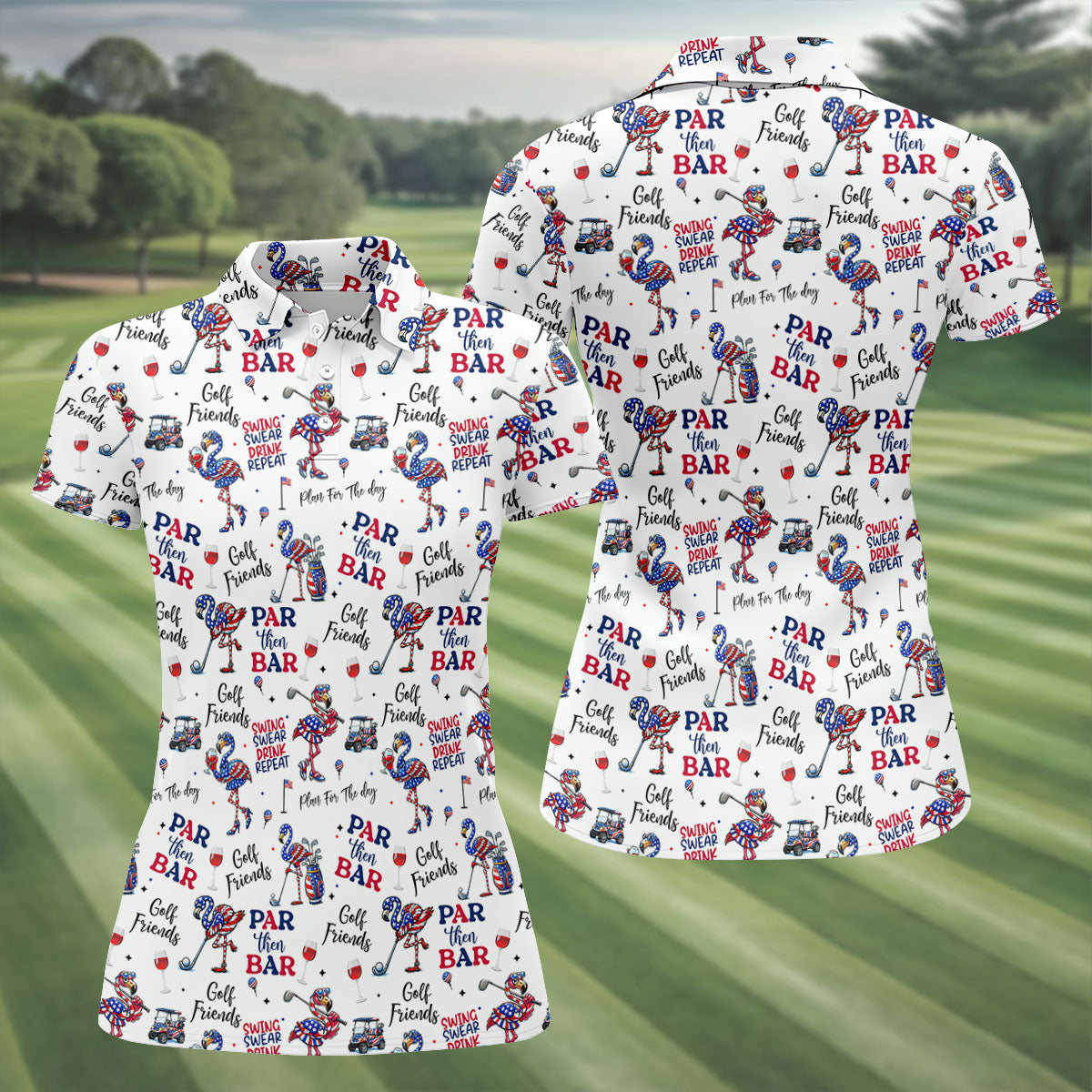 Par Then Bar Funny Flamingo Patriot Golf Shirt, 4th Of July Golf Shirt, 250th Anniversary Women's Golf Tops