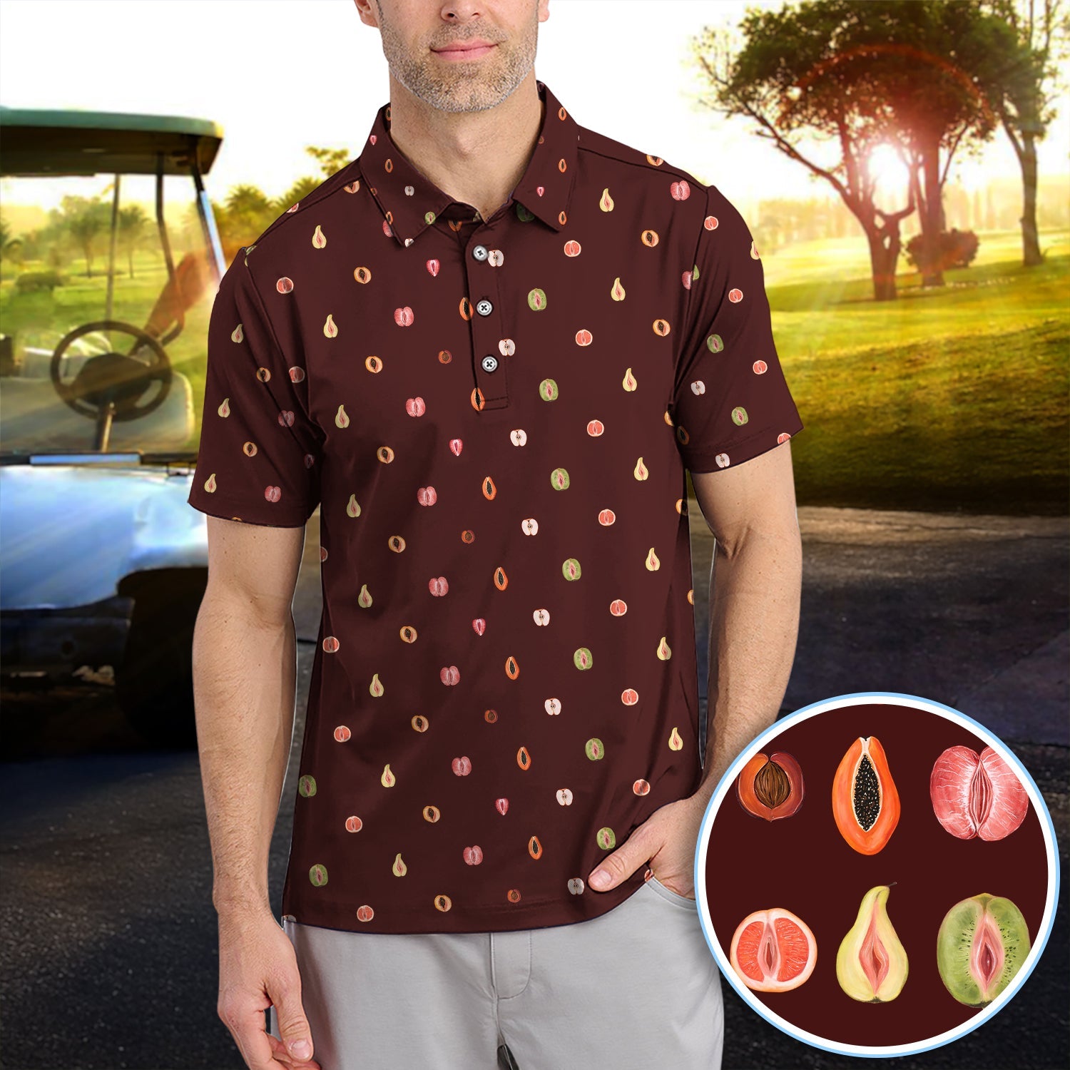 Fruits Abstract Pattern Golf Shirt, Crazy Golf Polos For Golfer, Golf Gift For Men