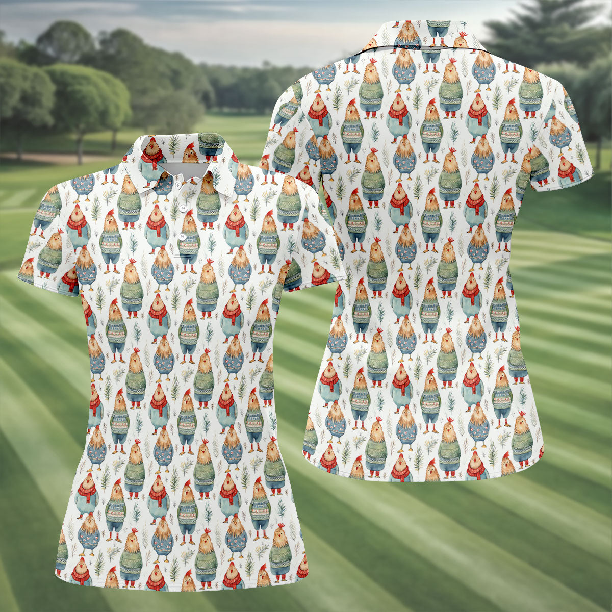 Chicken Cozy Ladies Golf Tops, Fun Women's Golf Shirts, Cute Golf Outfit, Ladies Golf Shirts, Golfing Apparel