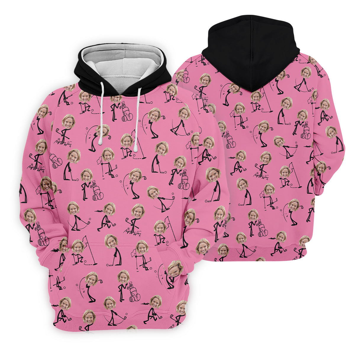Funny Stickman Pink Custom Face Golf Shirt, Ladies Sleeveless Polo, Women's Polo Shirt