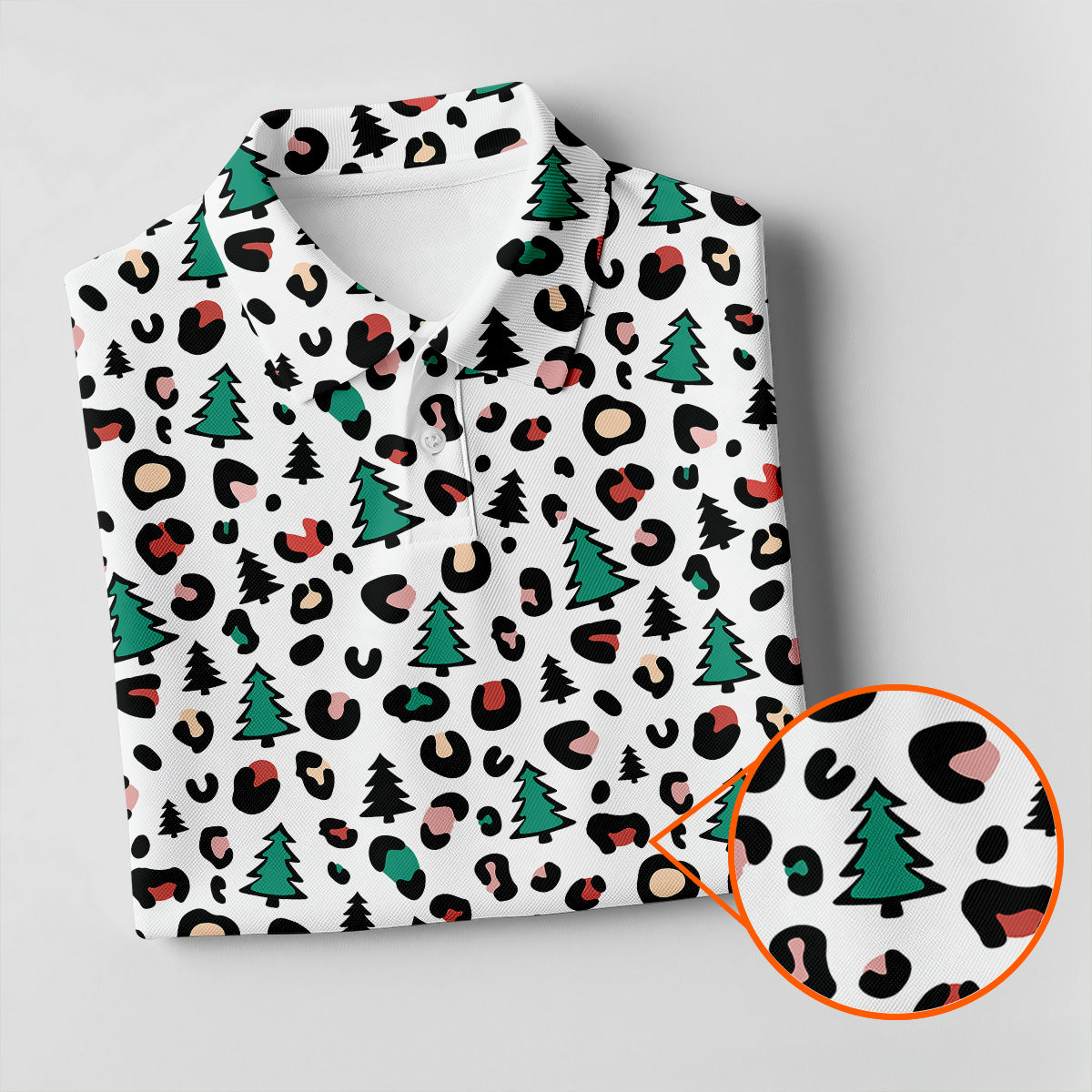 Leopard Pattern Xmas Pine Tree Women's Golf Shirts, Christmas Golf Shirt, Cute Golf Outfit, Ladies Golf Polos