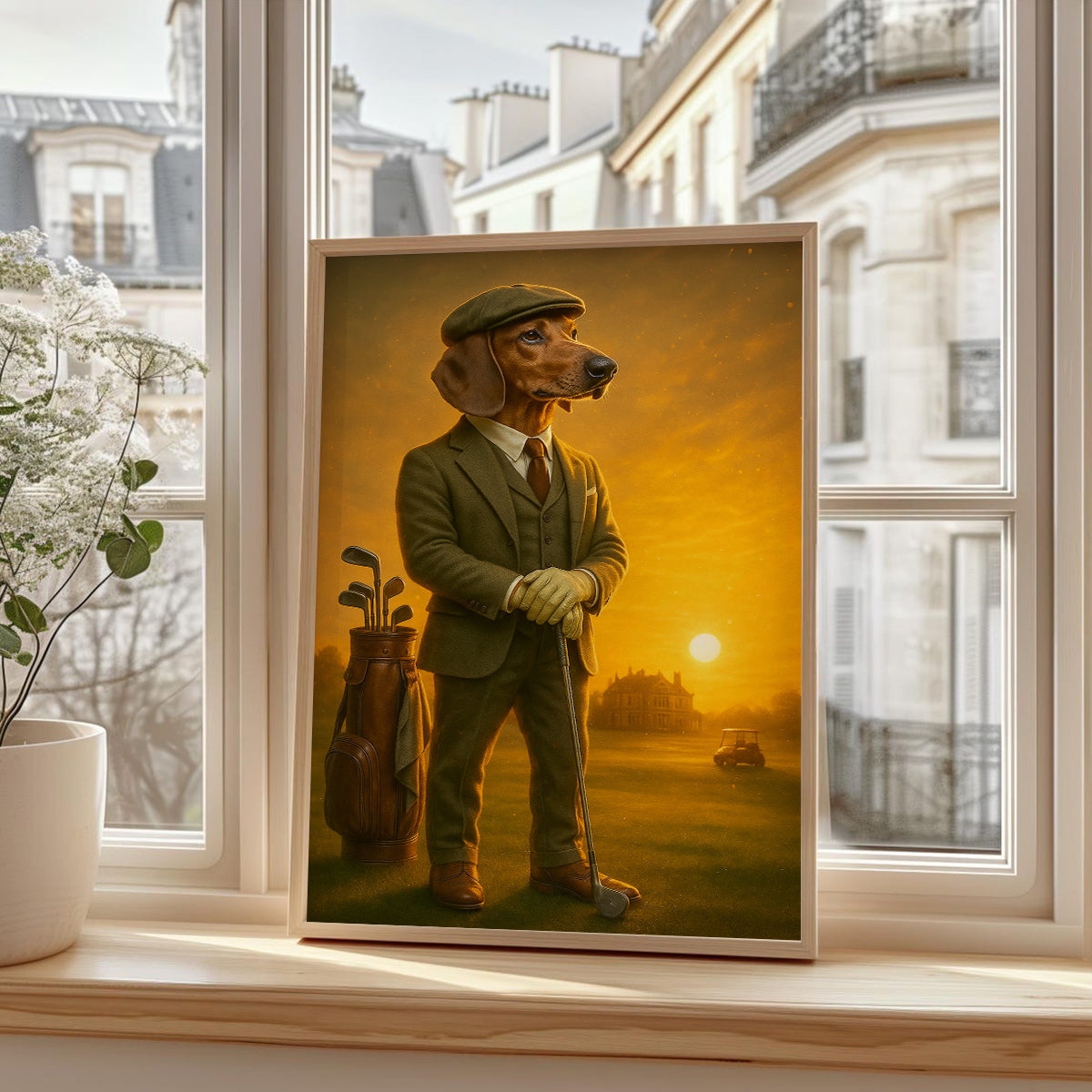 Dachshund Golf Poster, Golf Prints For Men, Golf Canvas Room Decor For Golfer