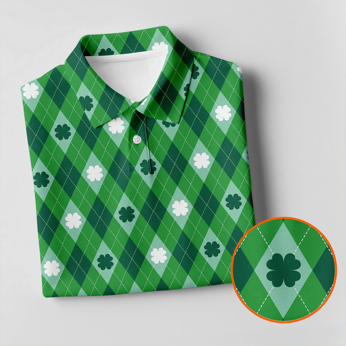 Green And White Lucky Four Leaf Clover Argyle Pattern St Patrick's Day Golf Shirt, Women's Golf Tops
