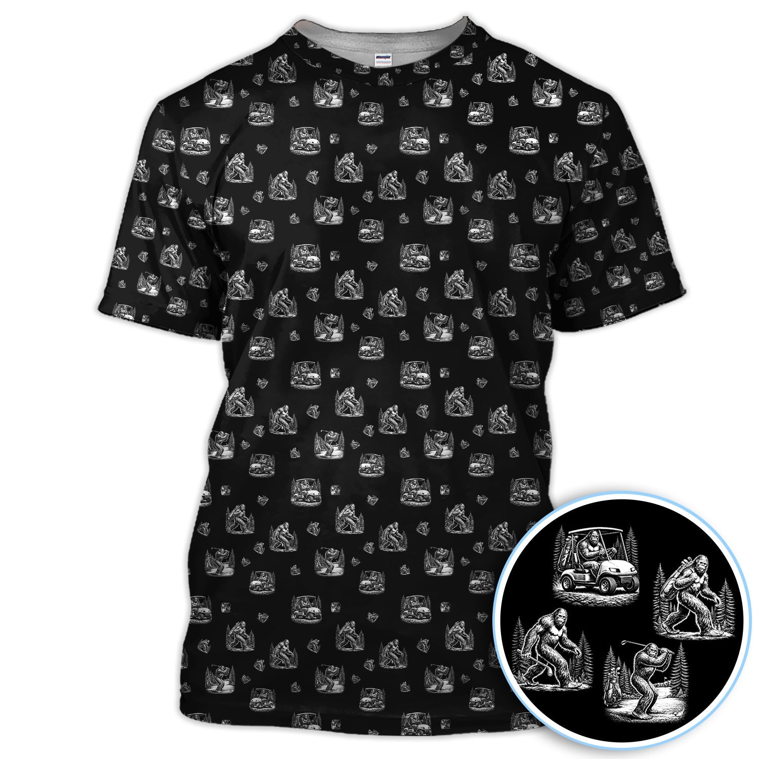 Bigfoot Pattern Golf Polos, Funny Sasquatch Golf Shirt, Crazy Golf Gift For Men