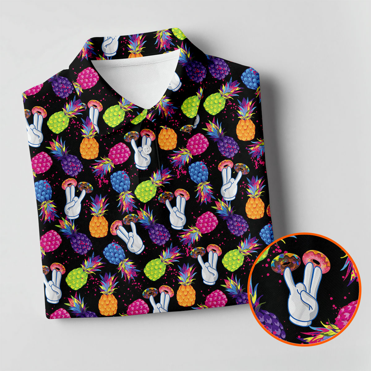 Hawaiian Pineapples Donut Finger Green Blue Pink Fun Women's Golf Shirts, Women's Golf Tops, Ladies Golf Shirts