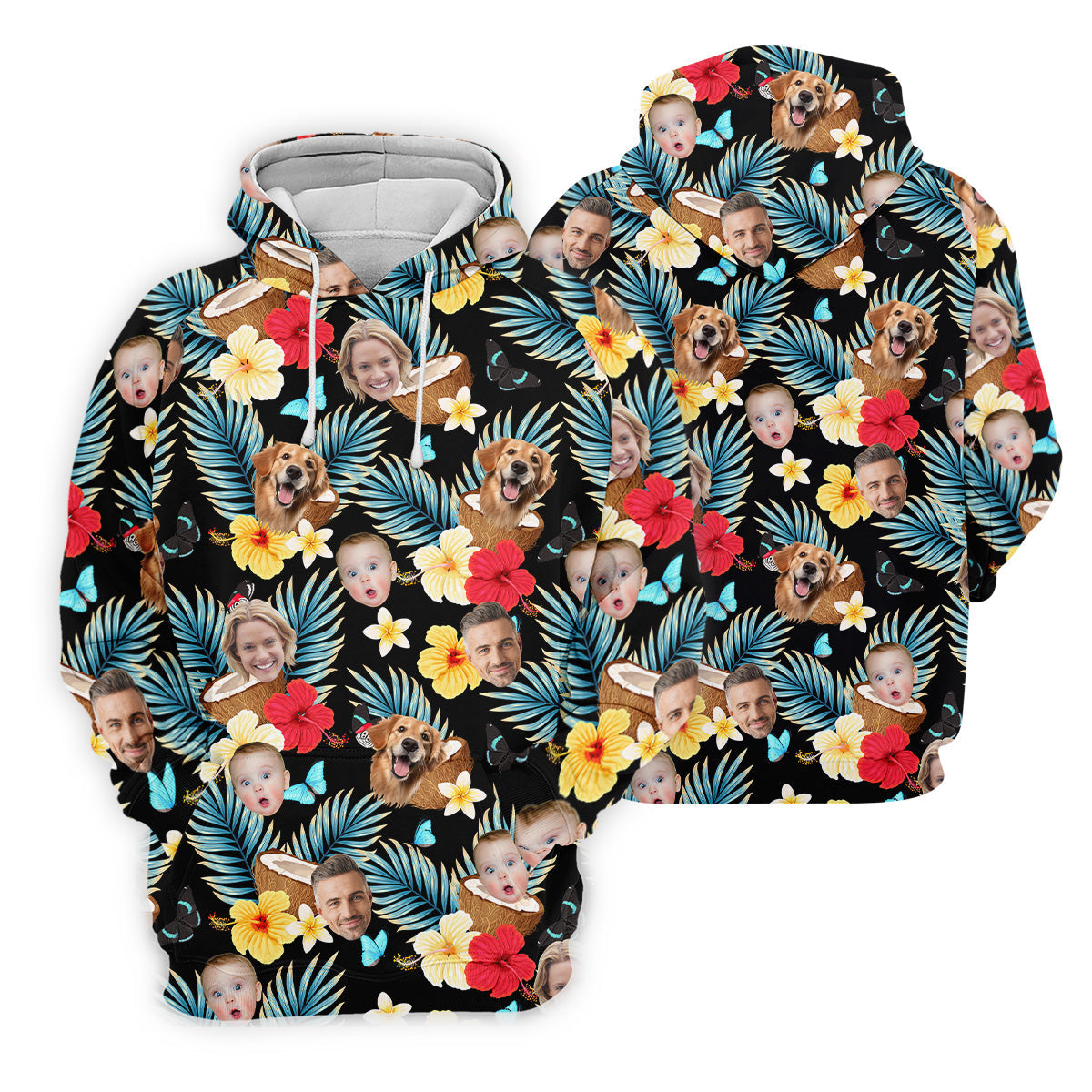 Red And Yellow Hibiscus, Womens Black Golf Shirt, Custom Face Shirt, Ladies Floral Shirt, Ladies Golf Polos
