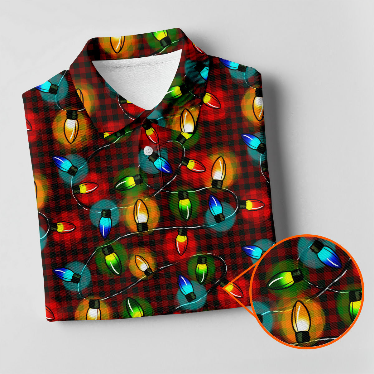 Colorful Christmas Light Plaid Women's Golf Tops, Christmas Golf Shirt, Golf Gift For Ladies