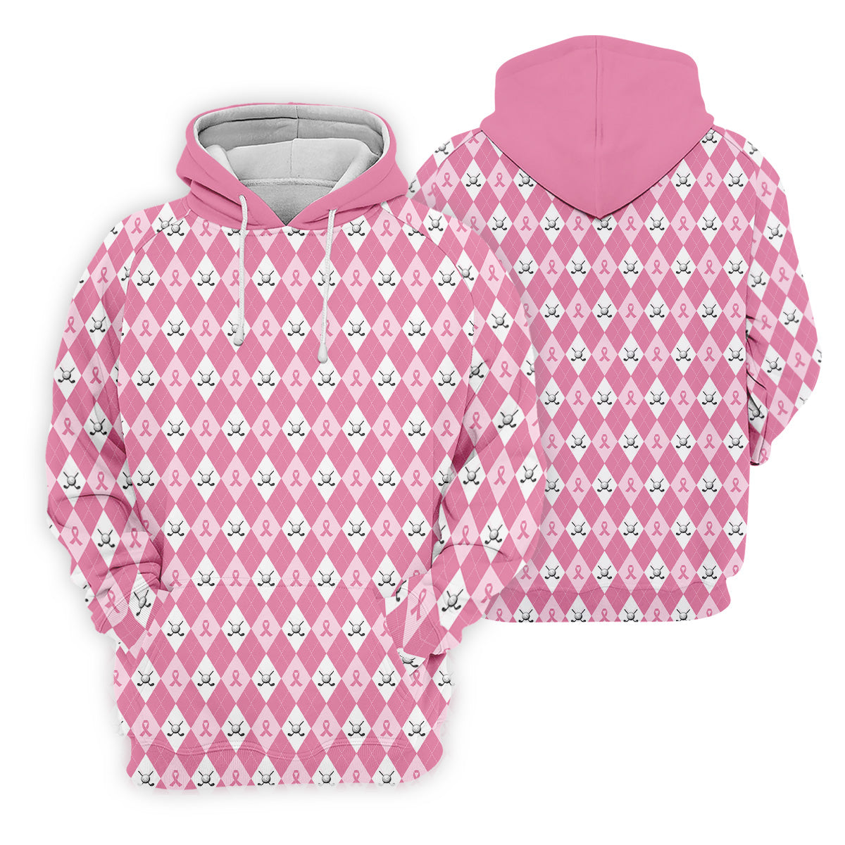 Breast Cancer Golf Shirt, Pink Golf Shirt Men, Pink Argyle Golf Shirt, Breast Cancer Awareness Shirts