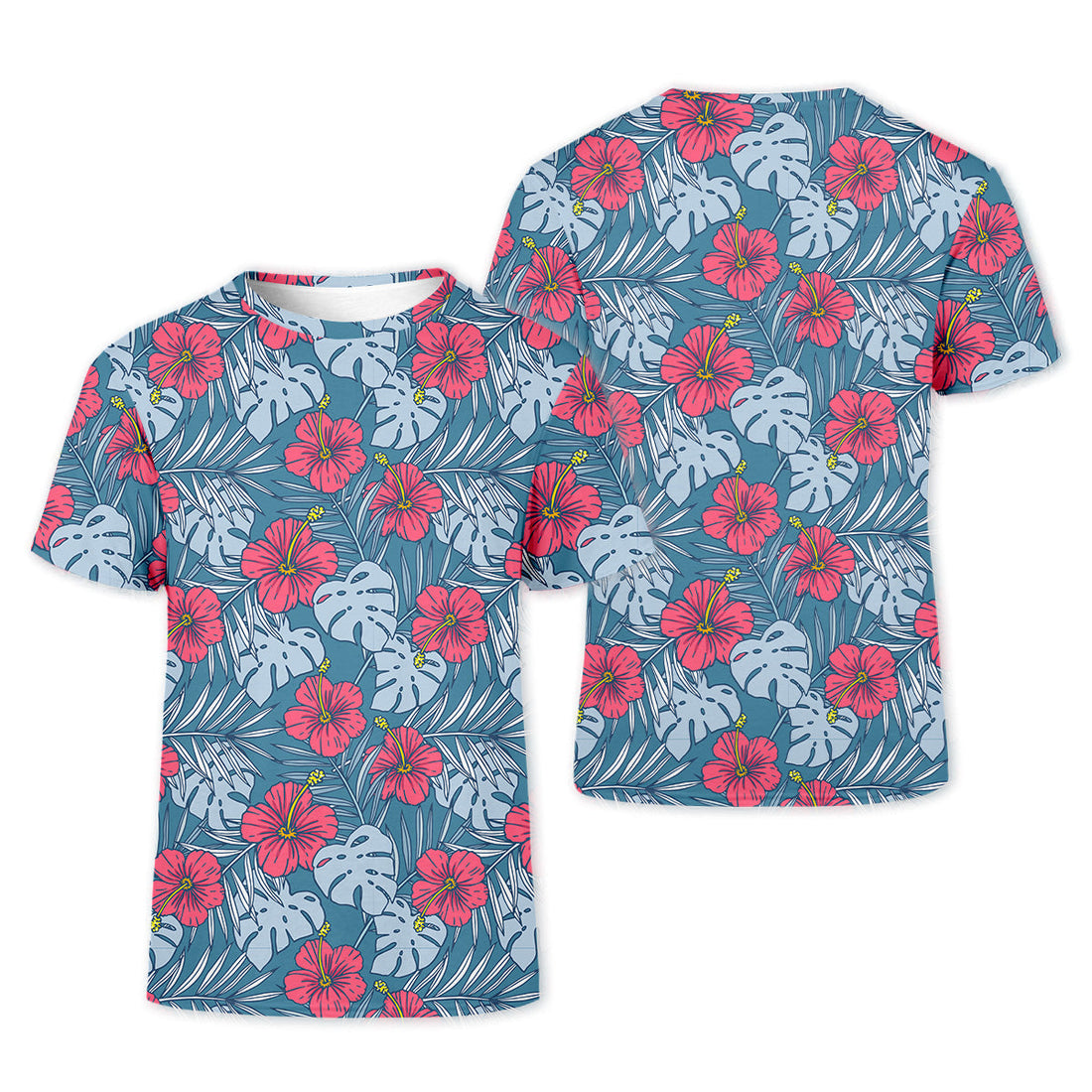 Hibiscus Flower And Leaf Patterned Golf Shirts, Womens Golf Polo Shirt Tropical Golf Shirts